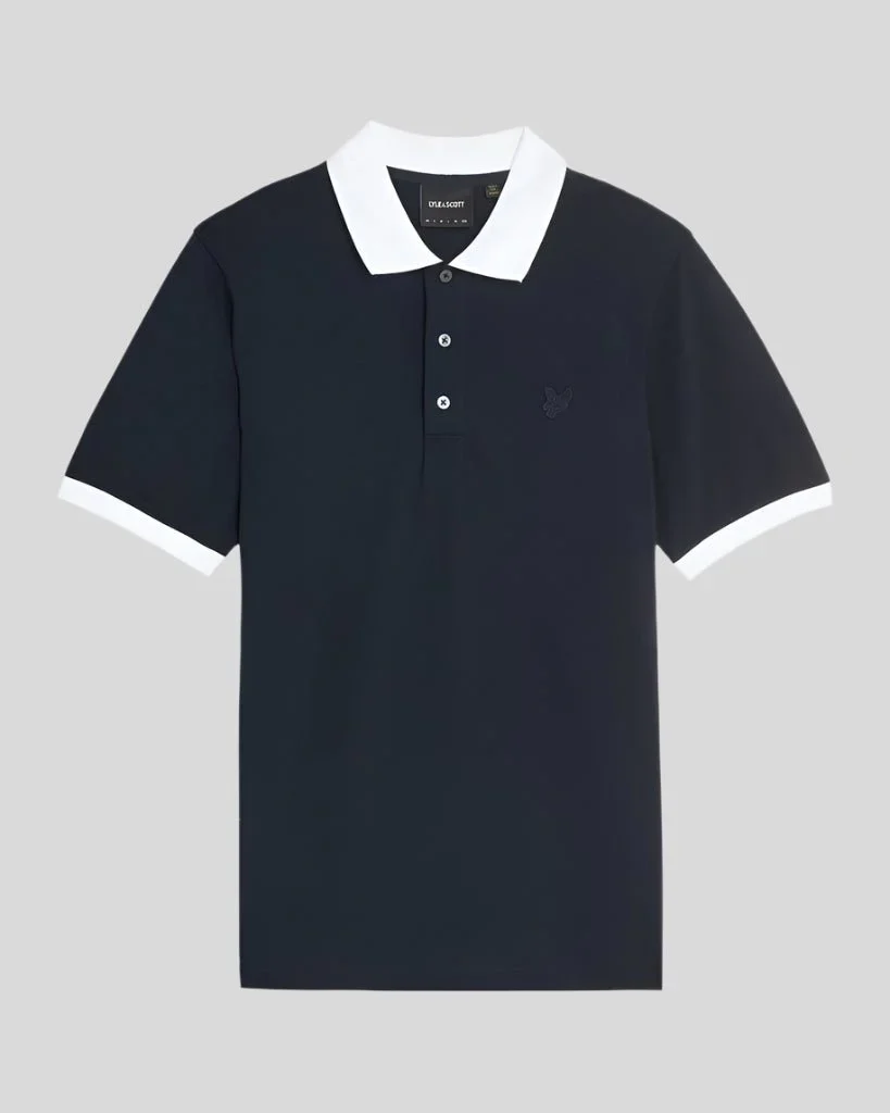 Lyle & Scott Superfine Cotton Contrast Polo Shirt Navy/White