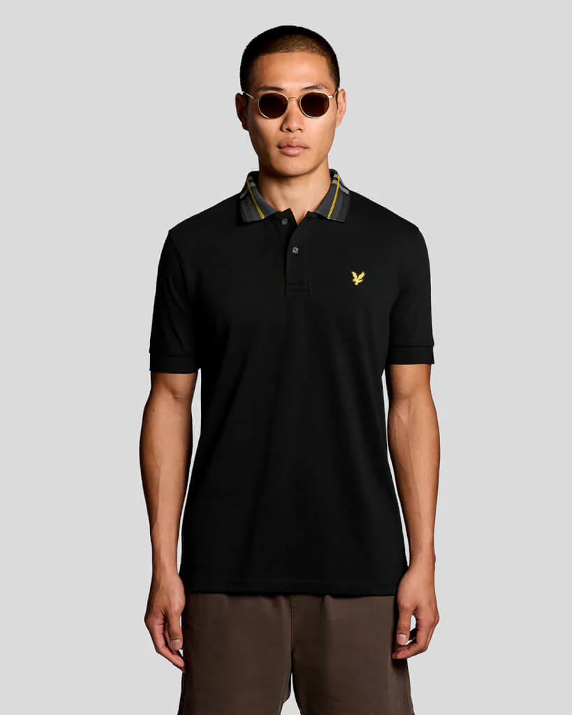 Lyle & Scott Tartan Collar Polo Shirt Jet Black - Image 2