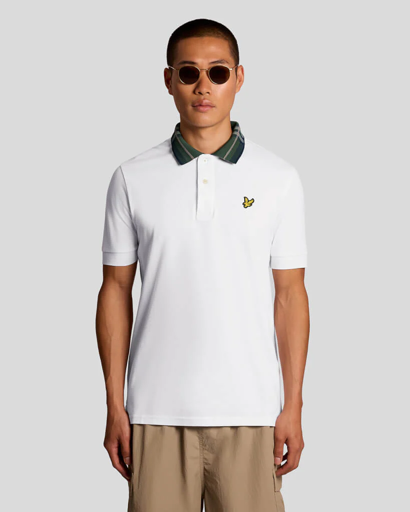 Lyle & Scott Tartan Collar Polo Shirt White - Image 2