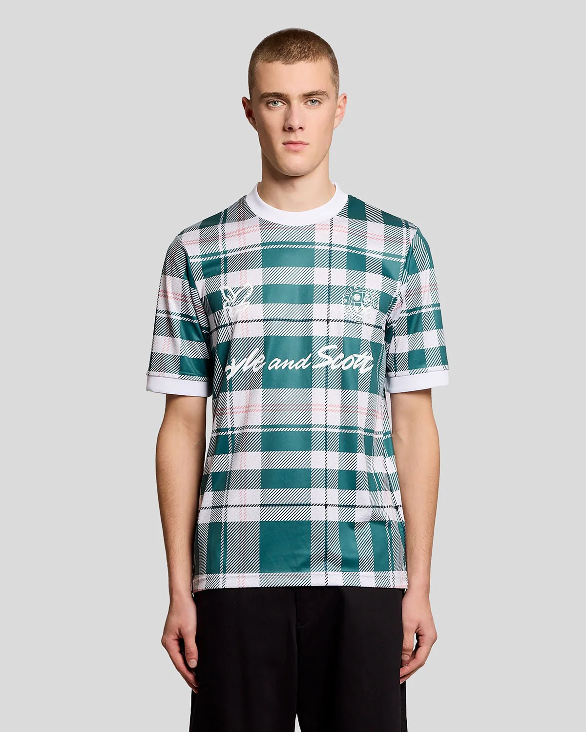 Lyle & Scott Tartan Football Shirt Everglade