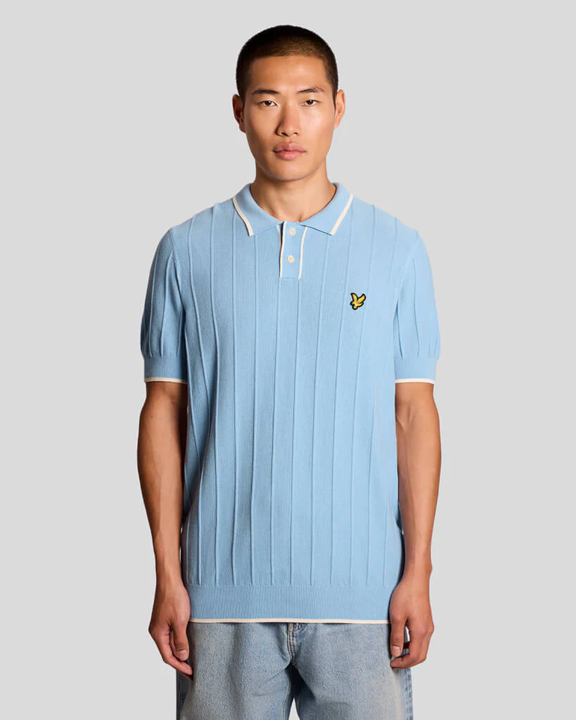 Lyle & Scott Tipped Pique Knitted Polo Chalk Blue - Image 2