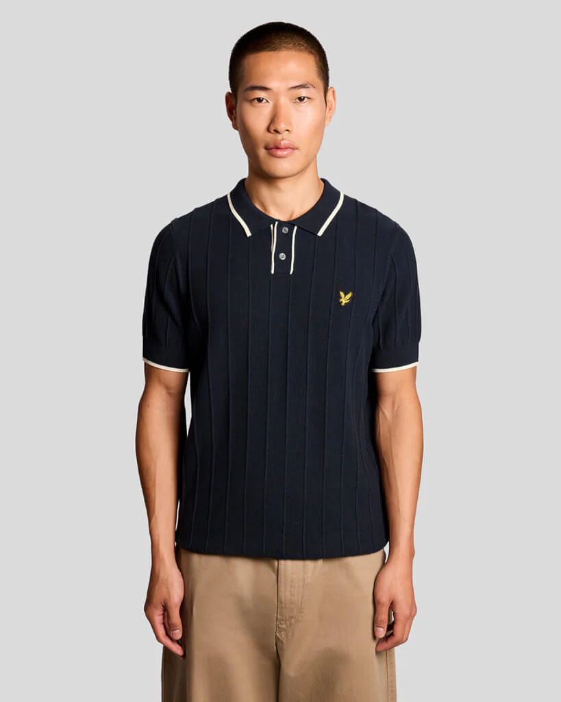 Lyle & Scott Tipped Pique Knitted Polo Navy - Image 2