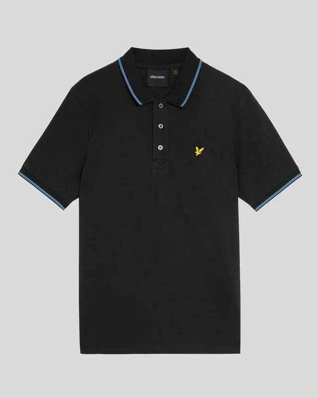 Lyle & Scott Tipped Polo Shirt Black Ice/ Ocean Sky