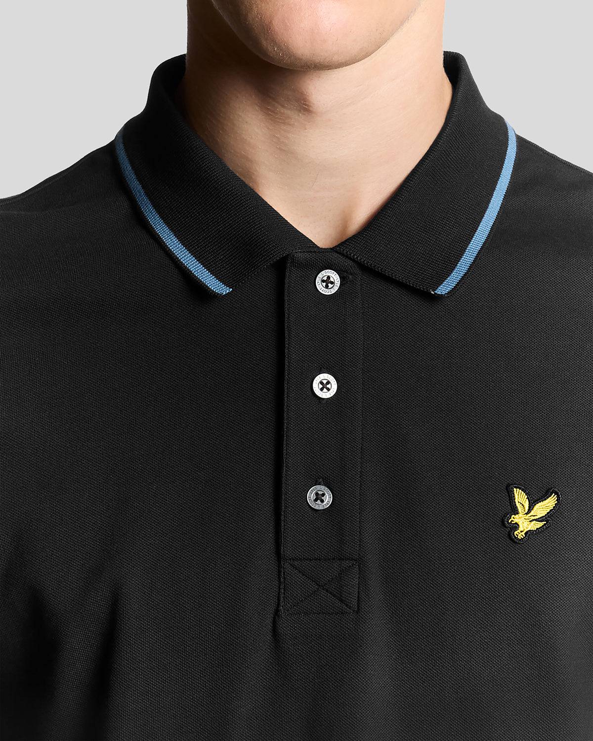 Lyle & Scott Tipped Polo Shirt Black Ice/ Ocean Sky - Image 2