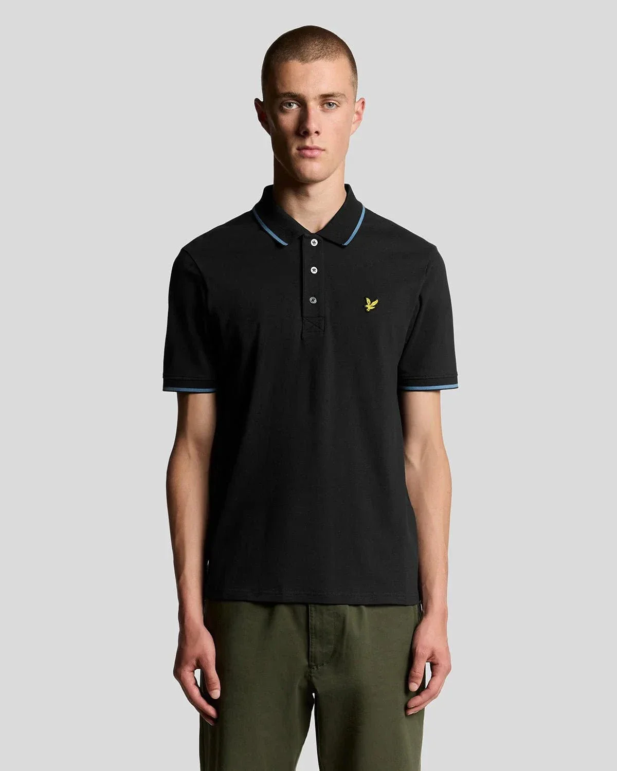 Lyle & Scott Tipped Polo Shirt Black Ice/ Ocean Sky - Image 3