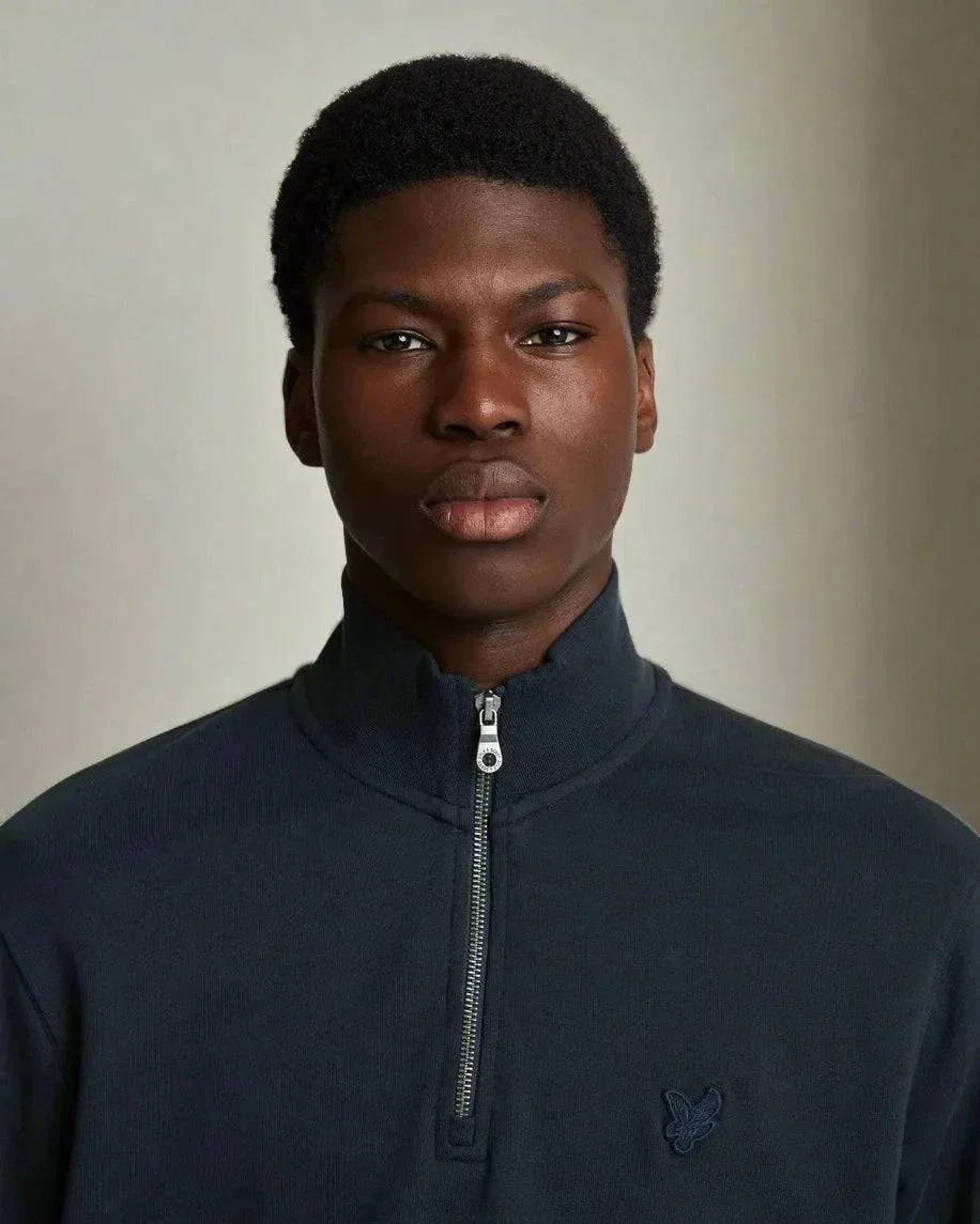 Lyle & Scott Tonal Eagle Quarter Zip Sweat In Dark Navy - Image 2