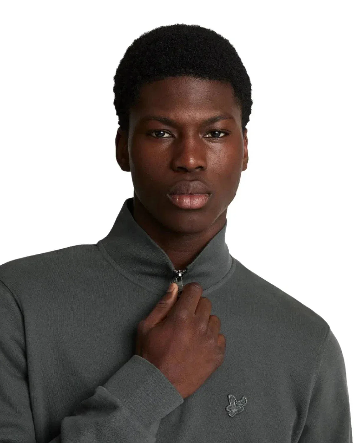 Lyle & Scott Tonal Eagle Quarter Zip Sweat In Gunmetal - Image 3