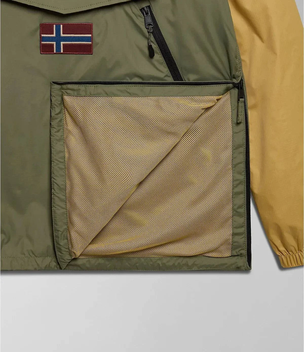 Napapijri Rainforest Ripstop Anorak Jacket In Green/Beige/Black - Image 4