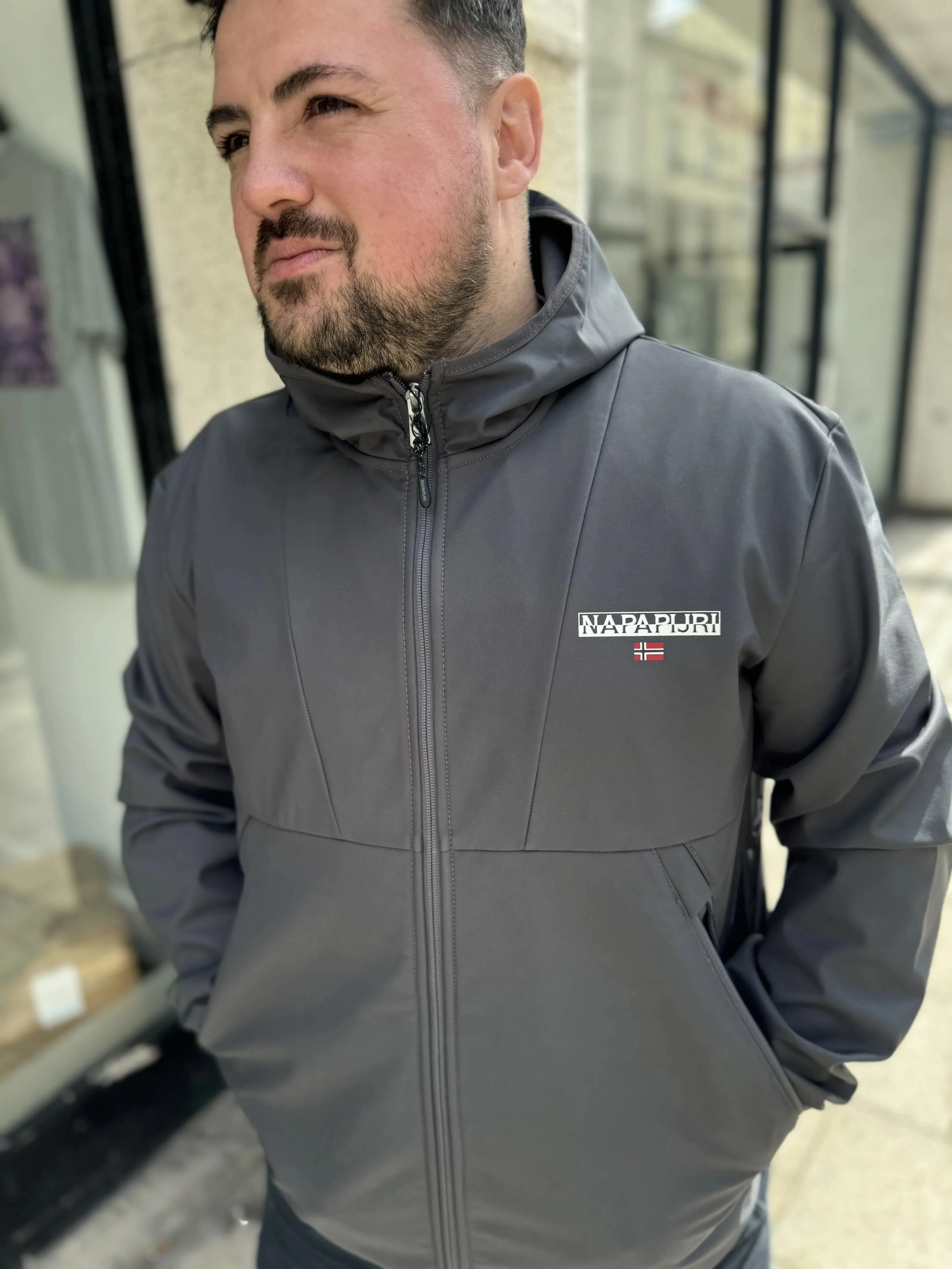 Napapijri Softshell Bunz Jacket In Dark Grey - Image 2