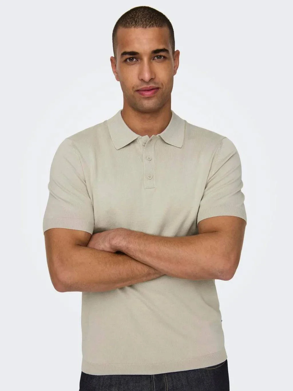 Only and Sons Knitted S/S Polo Beige - Image 4
