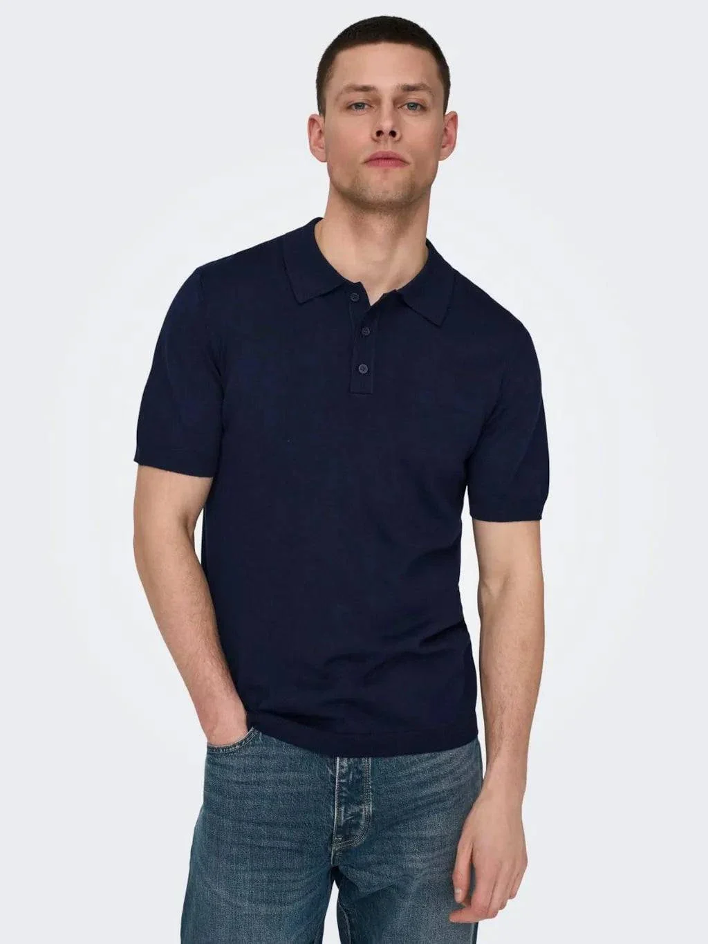 Only and Sons Knitted S/S Polo Navy - Image 4