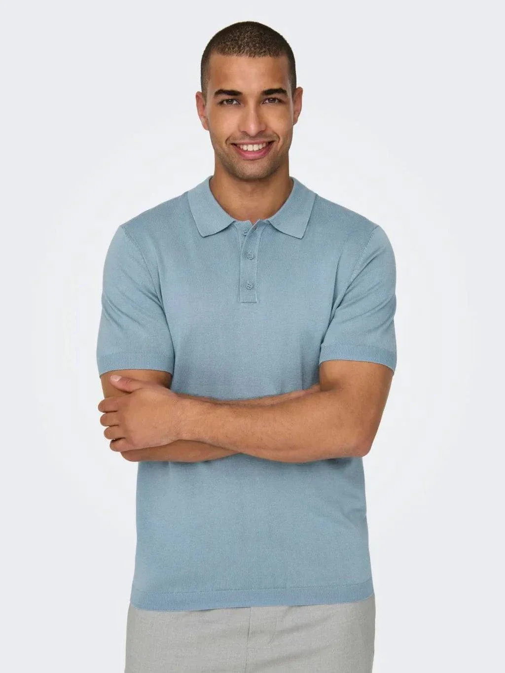 Only and Sons Knitted S/S Polo Sky - Image 4