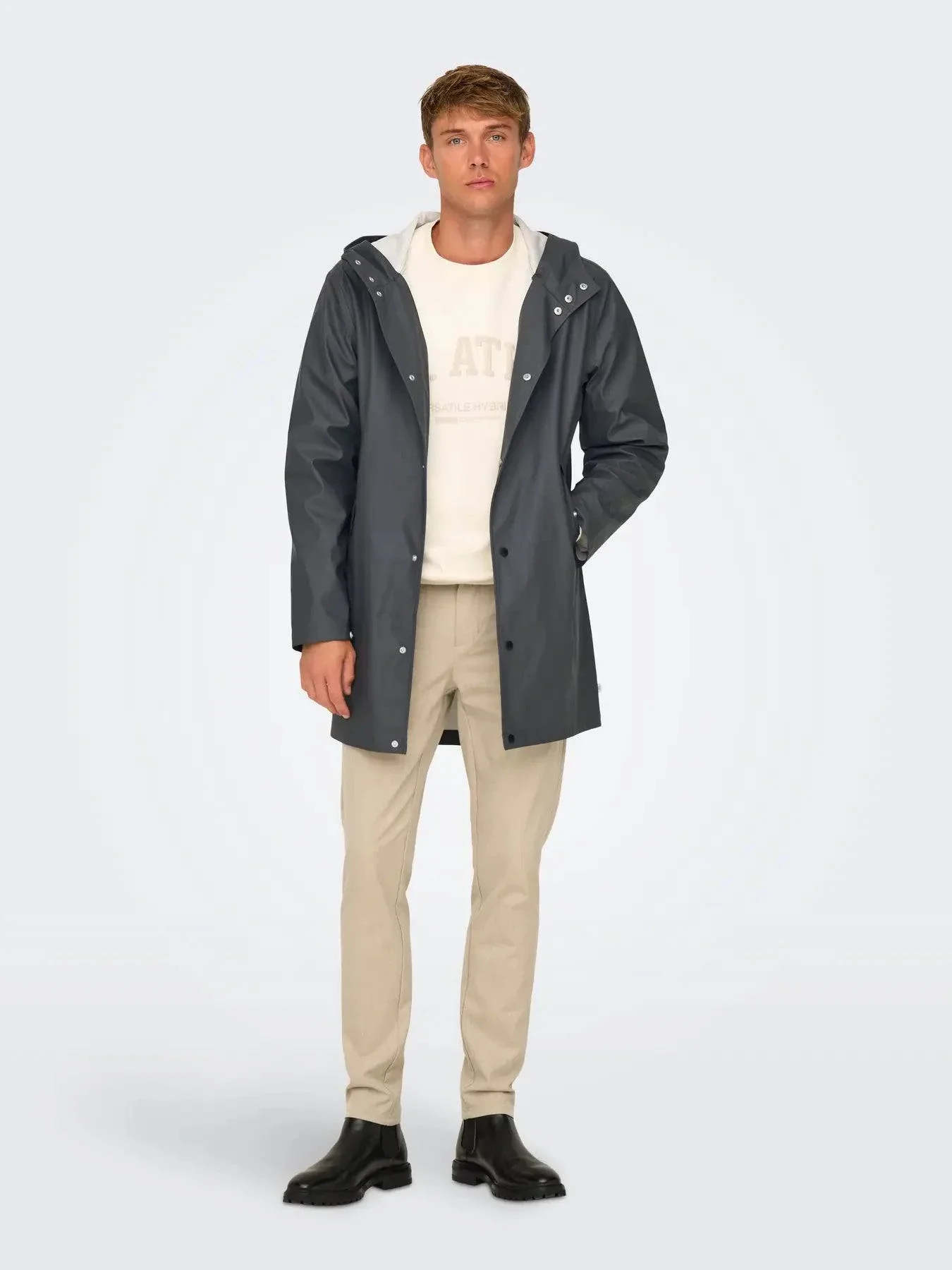 Only and Sons Onsluca Parka Rain Coat Grey - Image 3