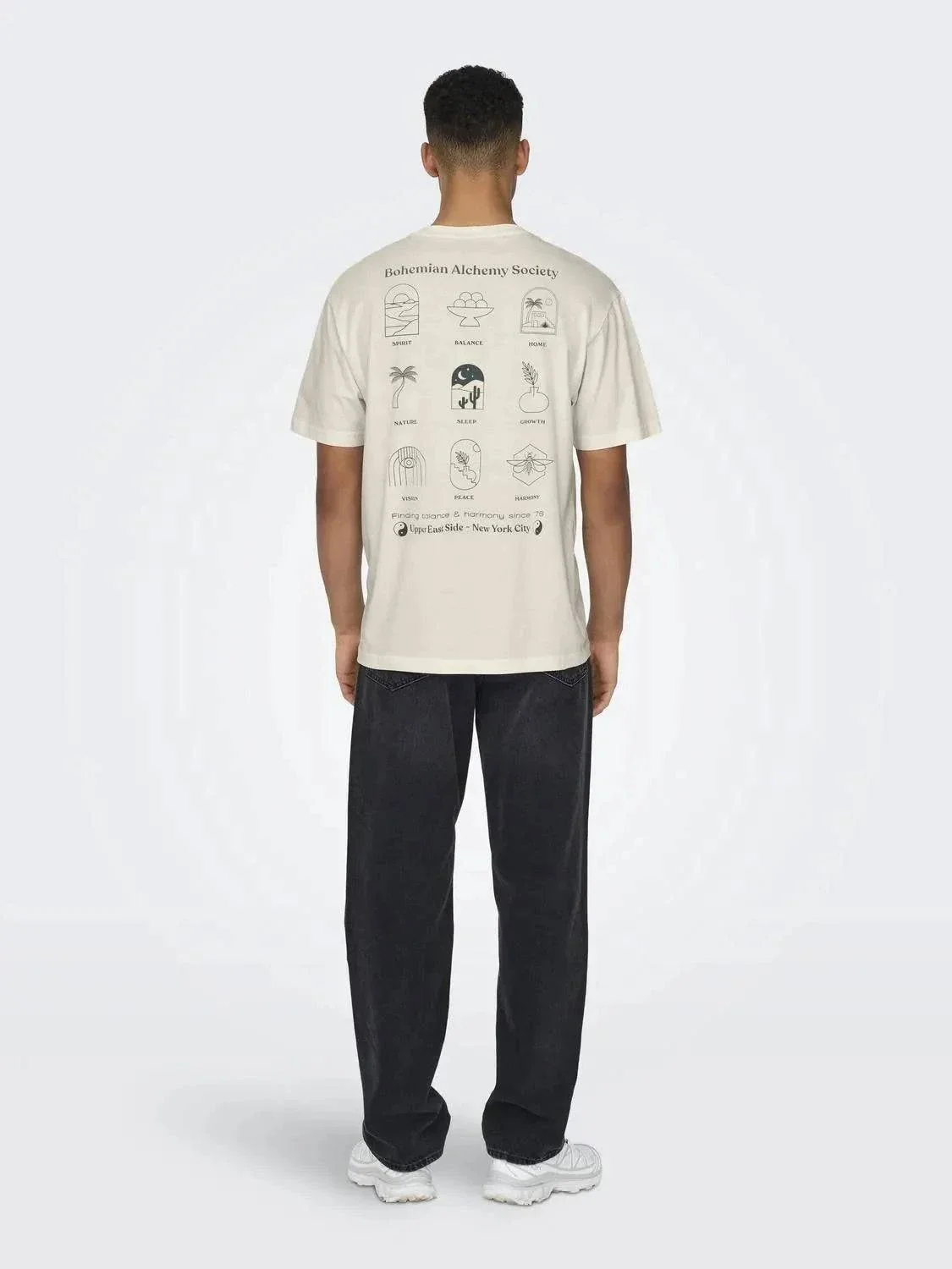 Only & Sons Kason Relax Print T-Shirt Silver Lining - Image 4