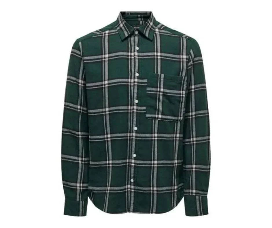Only & Sons Life Check Shirt In Darkest Spruce