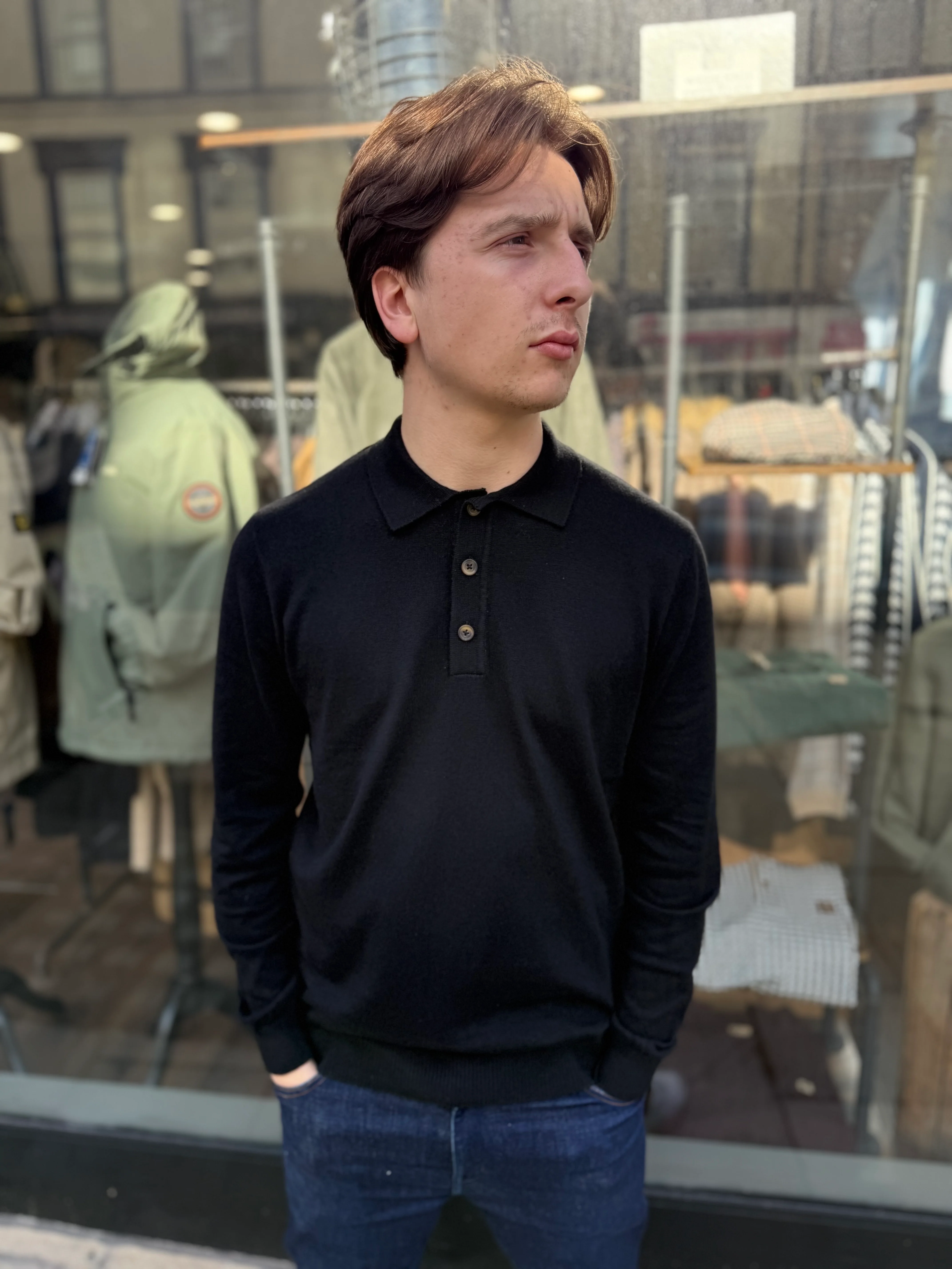 Only & Sons Long Sleeve Knitted Polo Black - Image 2