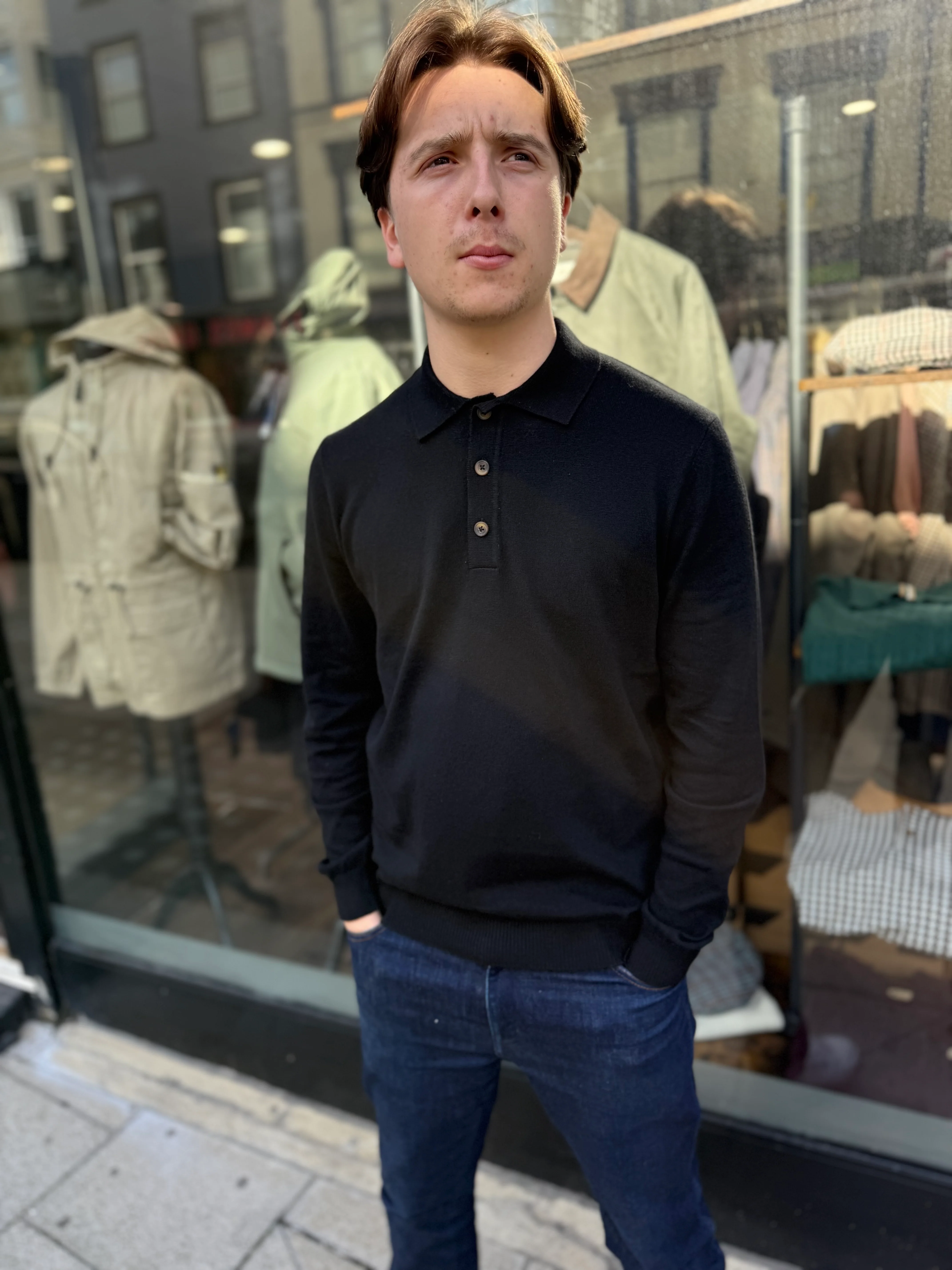 Only & Sons Long Sleeve Knitted Polo Black - Image 3