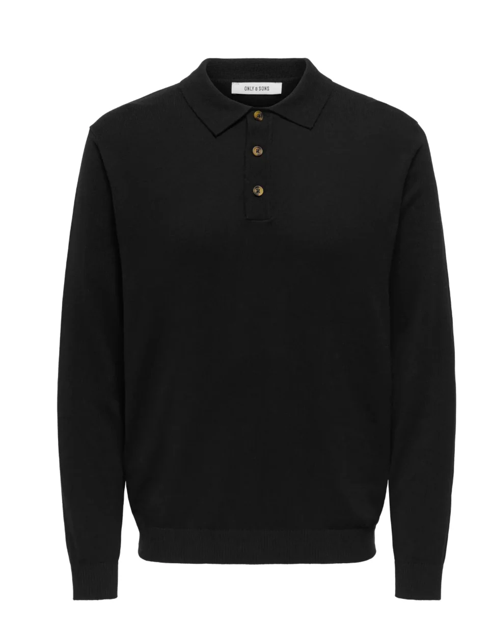 Only & Sons Long Sleeve Knitted Polo Black - Image 4