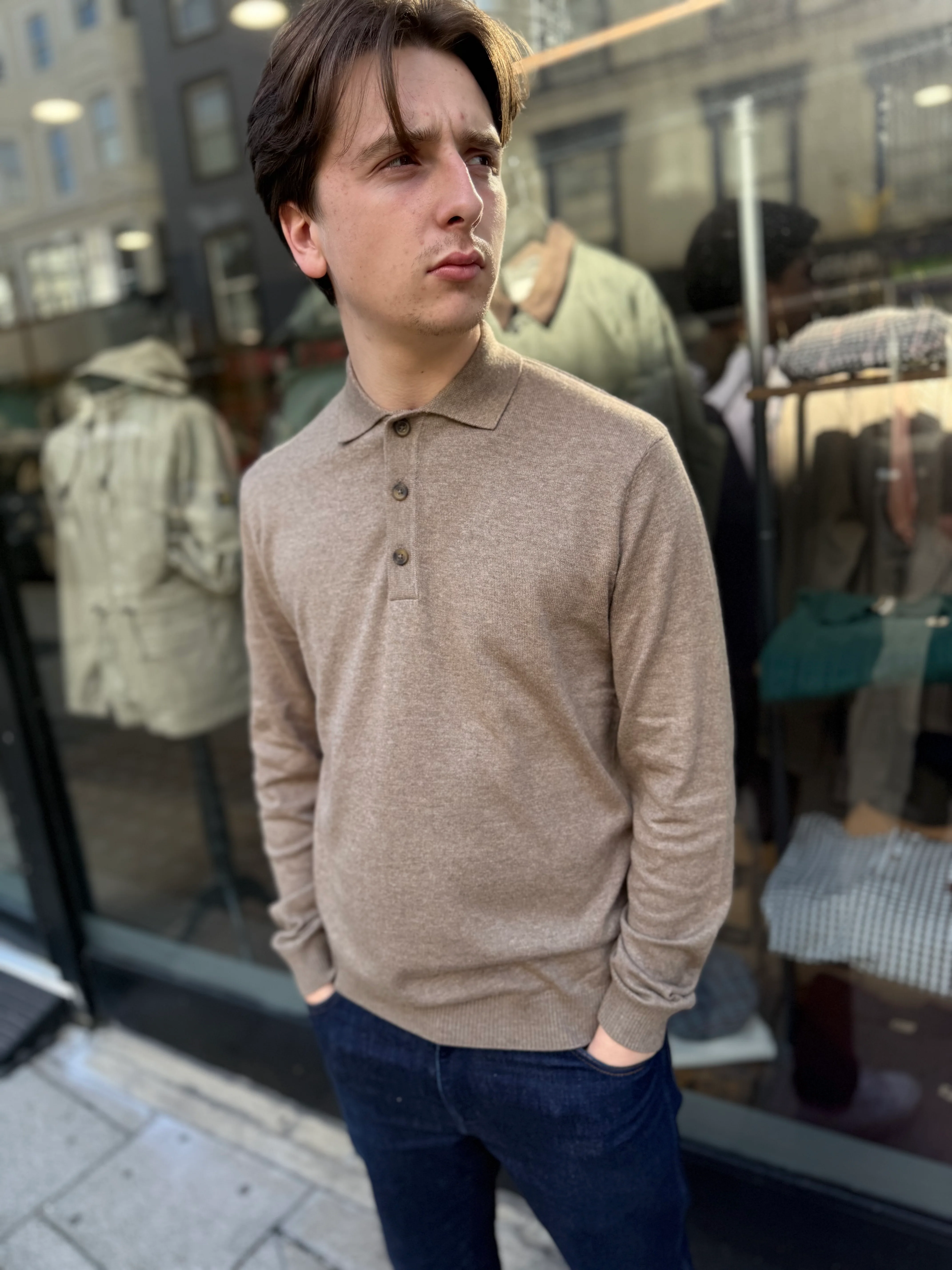 Only & Sons Onsloui Long Sleeve Knitted Polo Desert Taupe
