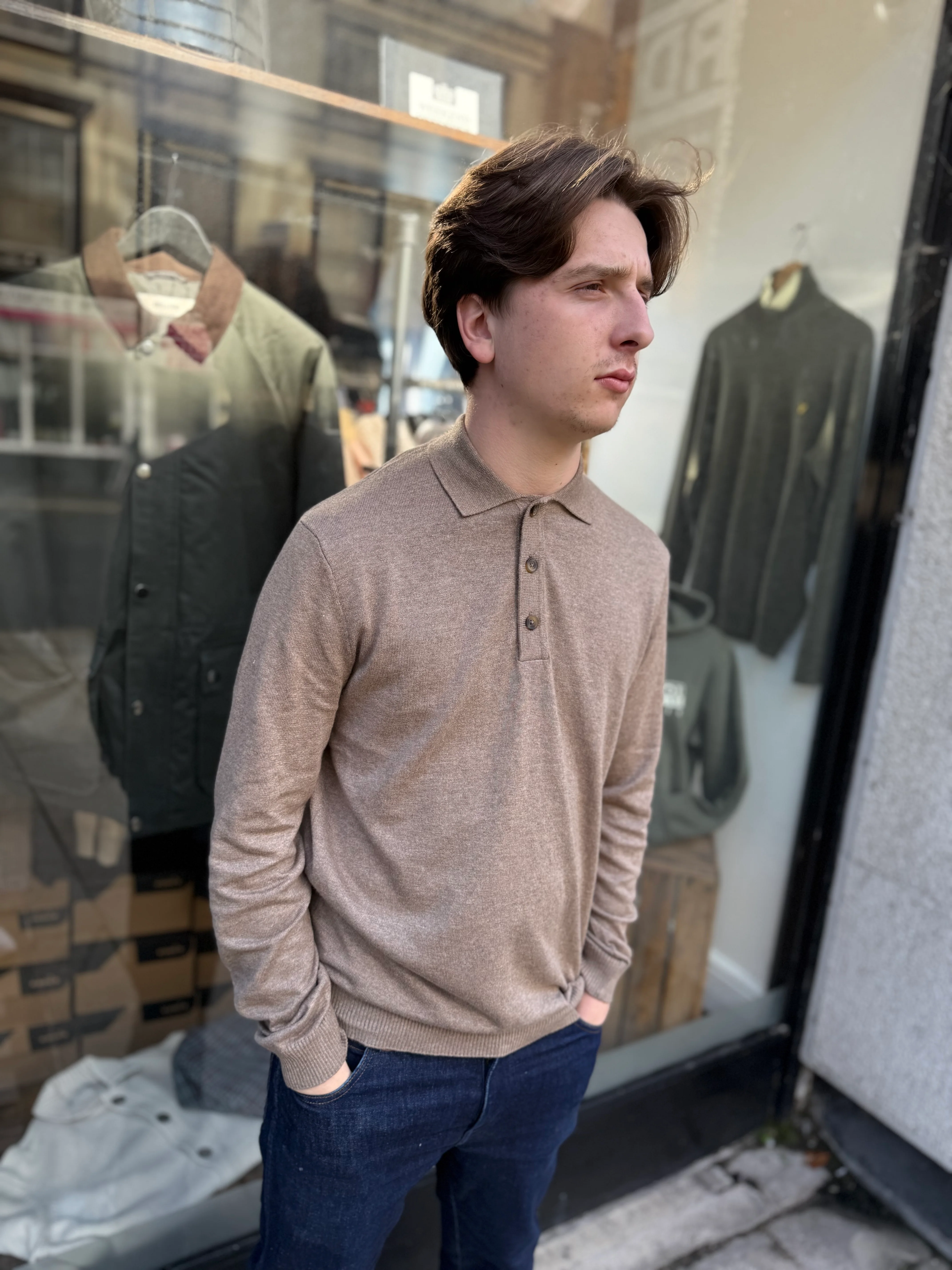 Only & Sons Onsloui Long Sleeve Knitted Polo Desert Taupe - Image 2