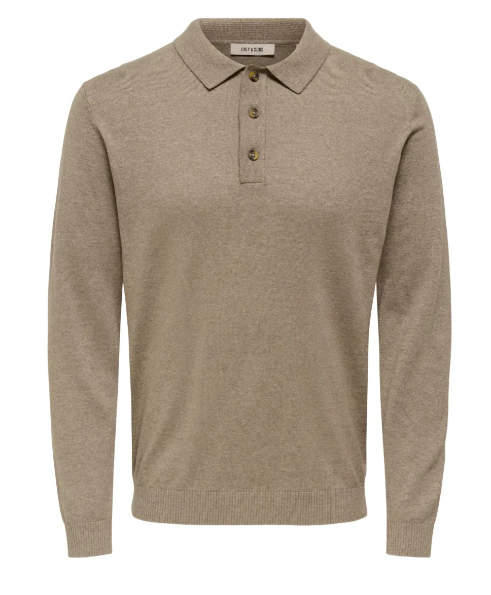 Only & Sons Onsloui Long Sleeve Knitted Polo Desert Taupe - Image 3