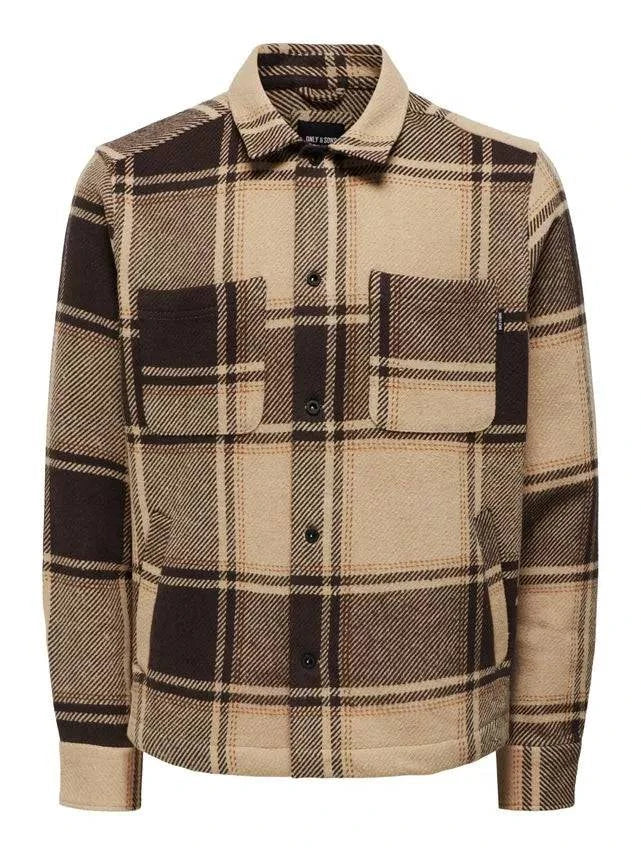 Only & Sons Mace Check Overshirt In Chinchilla - Image 3