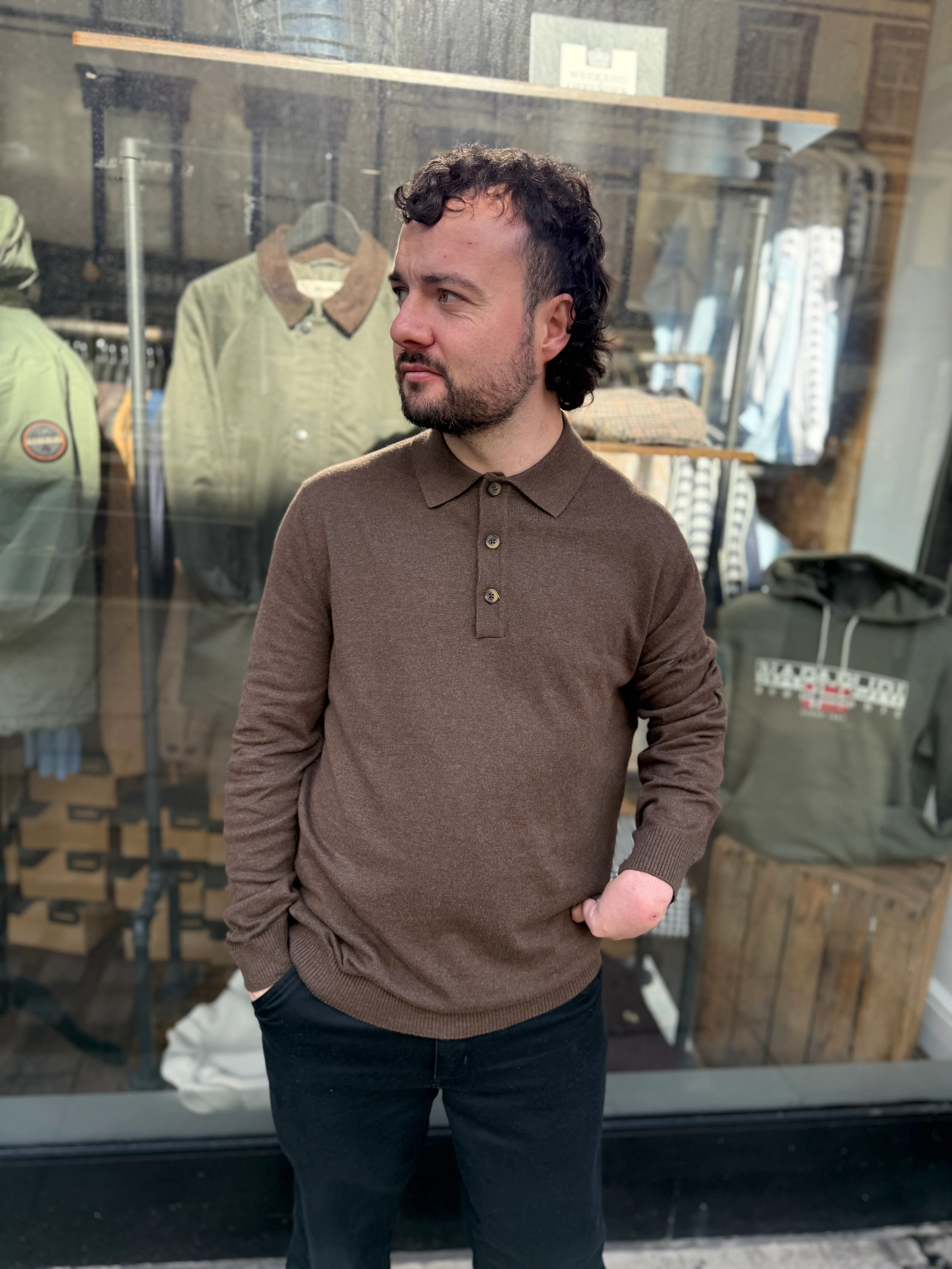 Only & Sons Onsloui Long Sleeve Knitted Polo Brown - Image 2