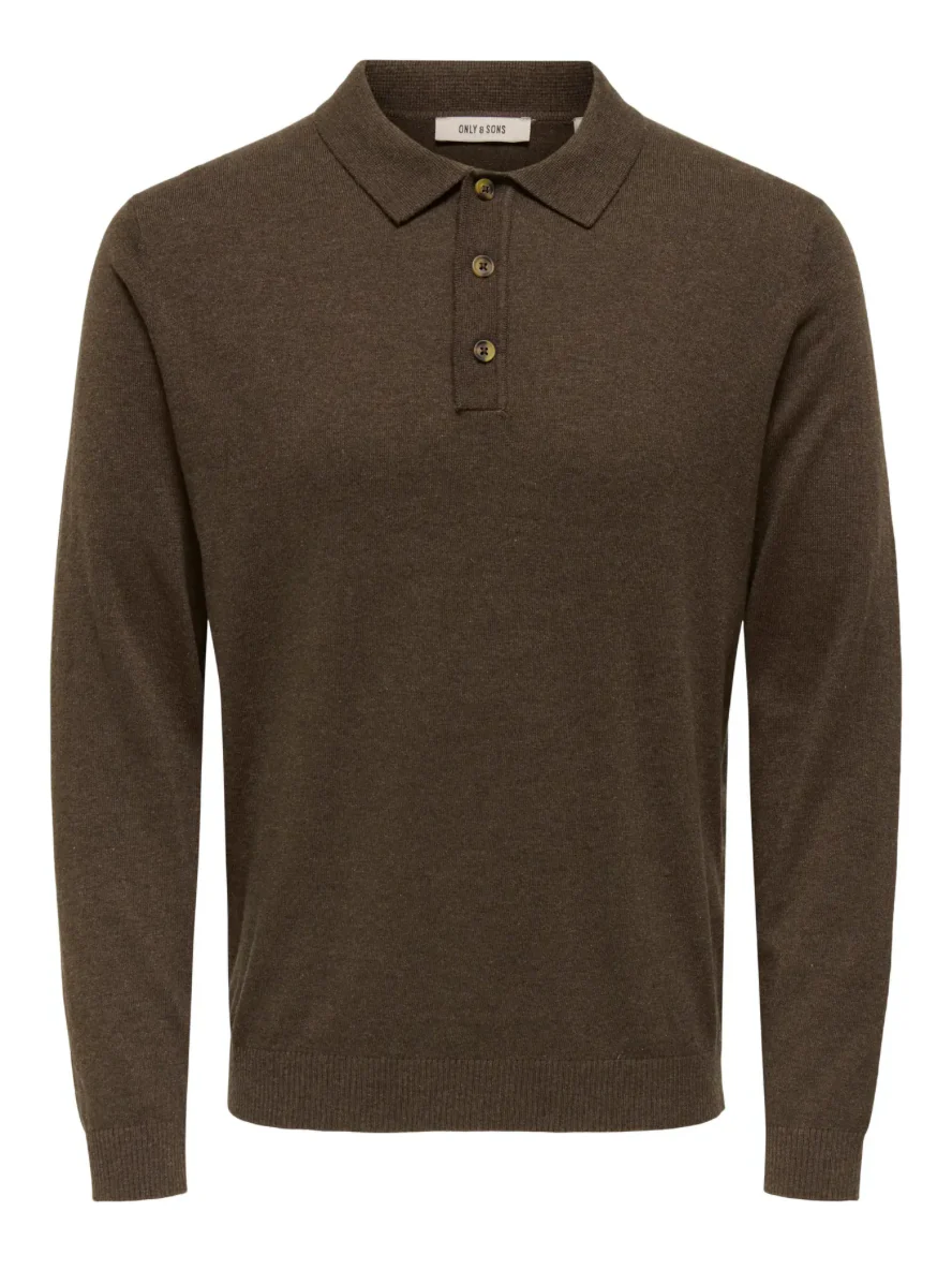 Only & Sons Onsloui Long Sleeve Knitted Polo Brown - Image 3