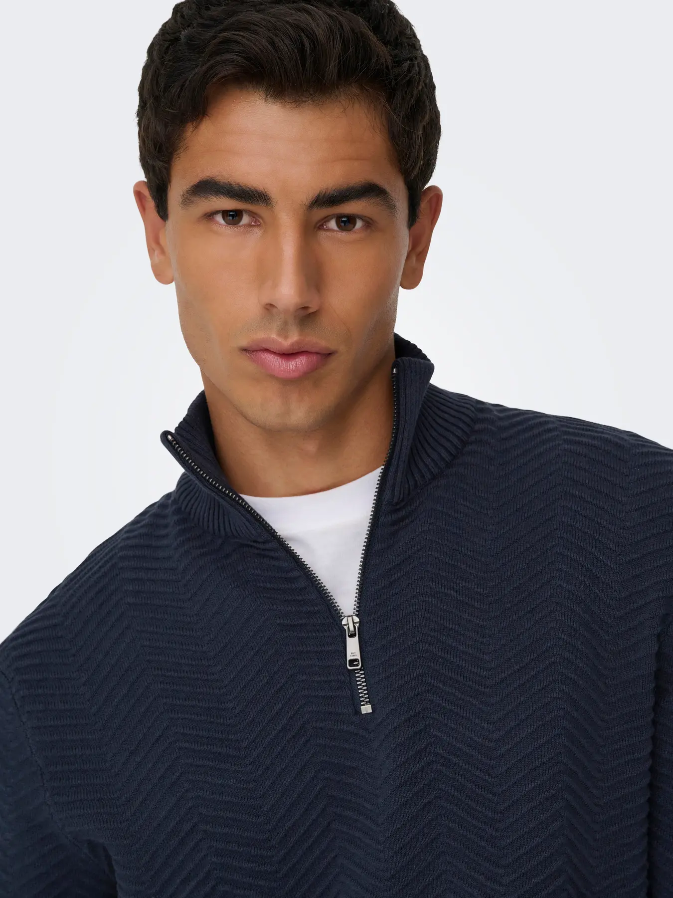 Only & Sons Onsmace Herringbone Half Zip Knitted Jumper Navy - Image 3