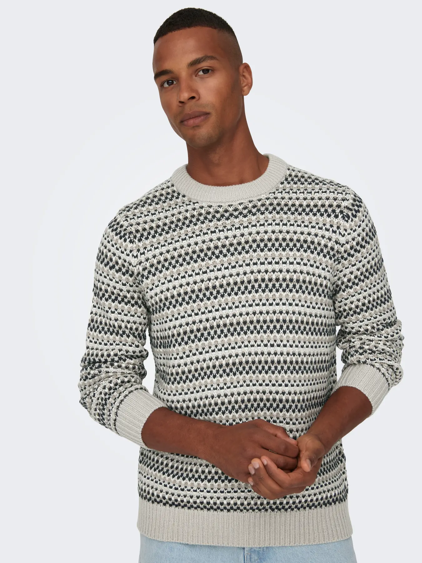 Only & Sons Onsmusa Reg Crew Knitted Jumper Beige - Image 3
