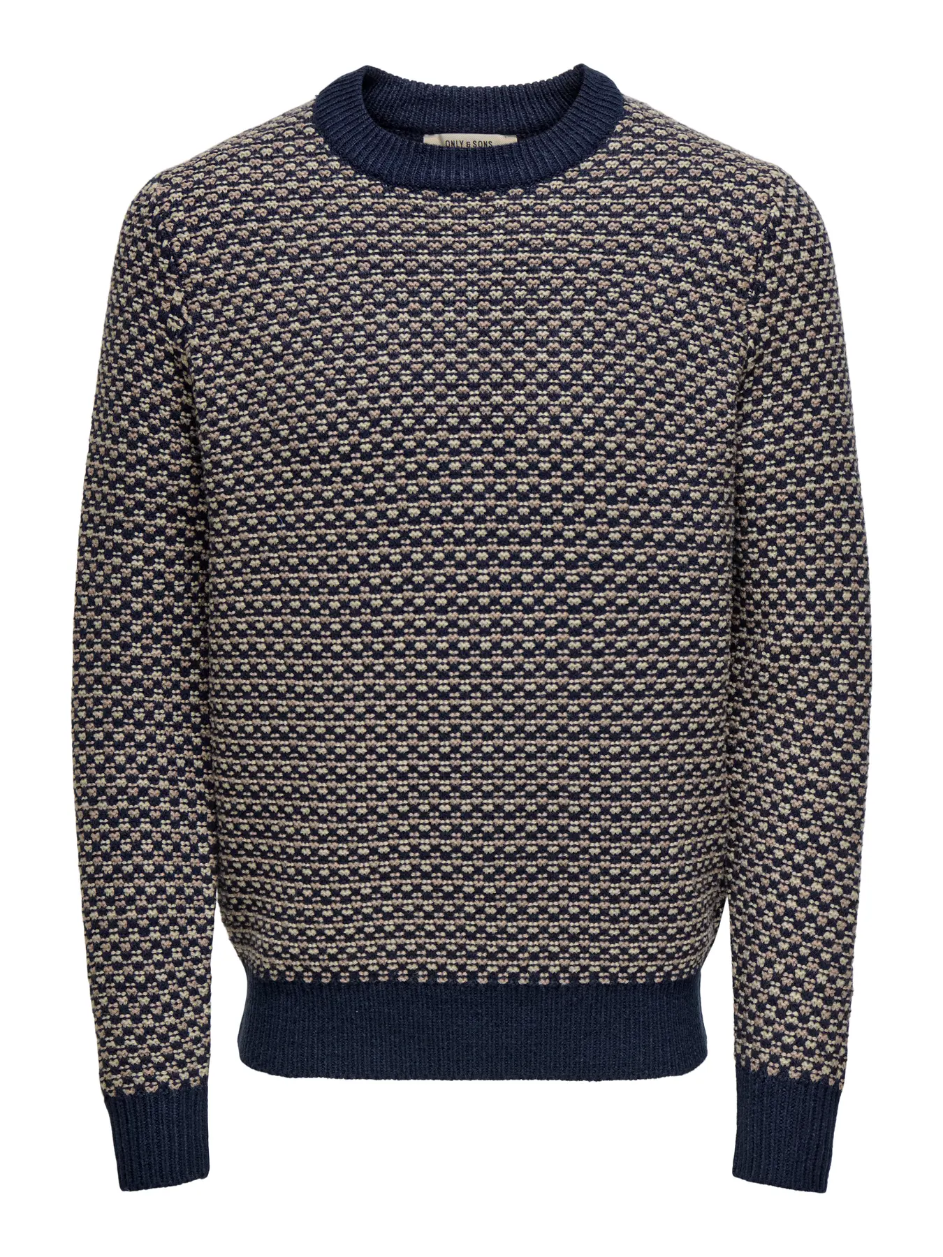 Only & Sons Musa Reg Crew Knitted Jumper Navy/ Desert Taupe
