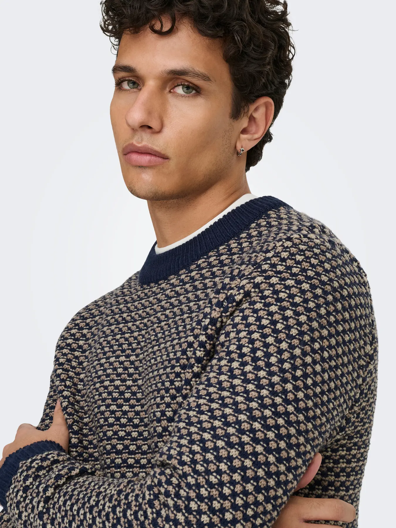 Only & Sons Musa Reg Crew Knitted Jumper Navy/ Desert Taupe - Image 4