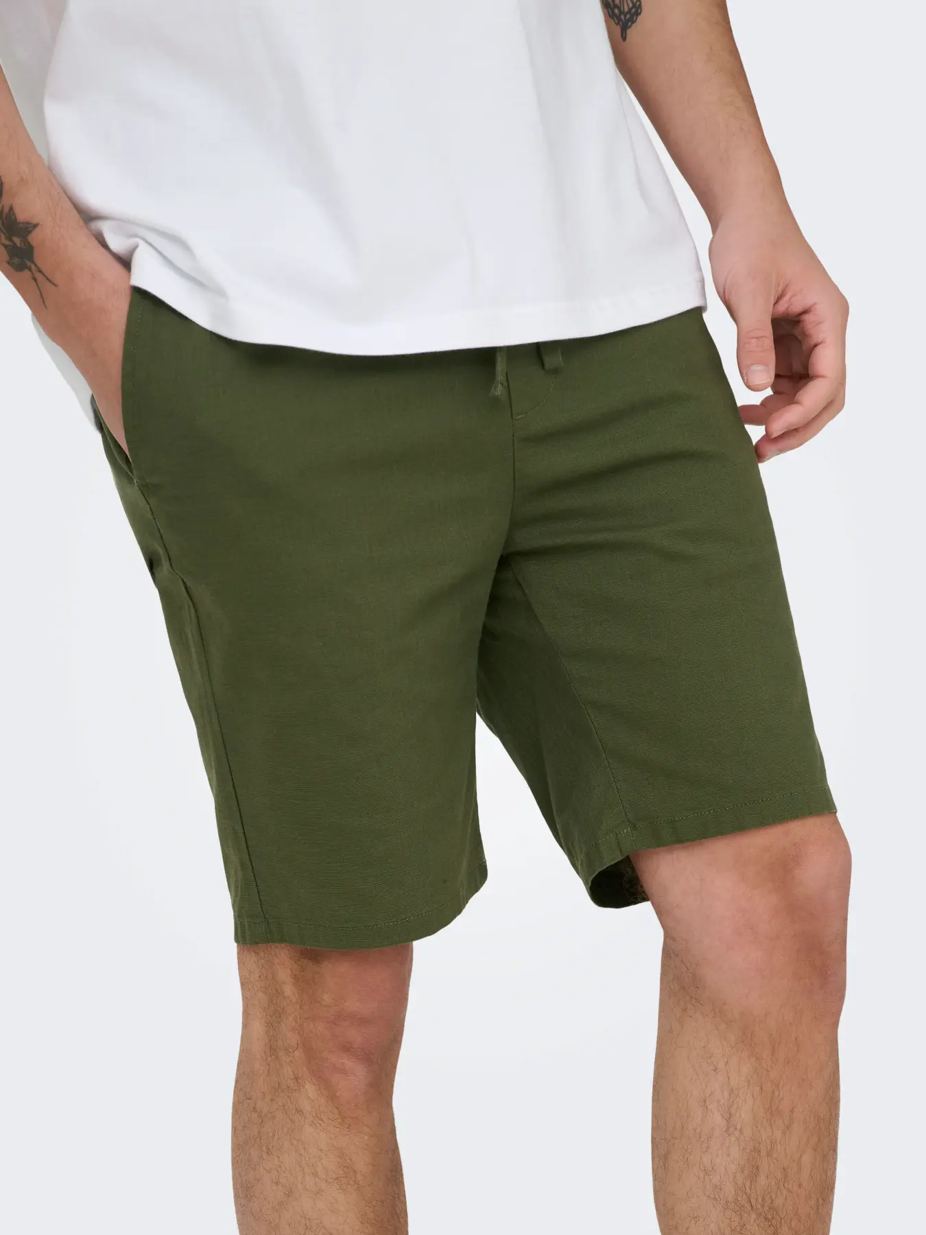 Only & Sons Onsreid Slim Slub Shorts Green - Image 3