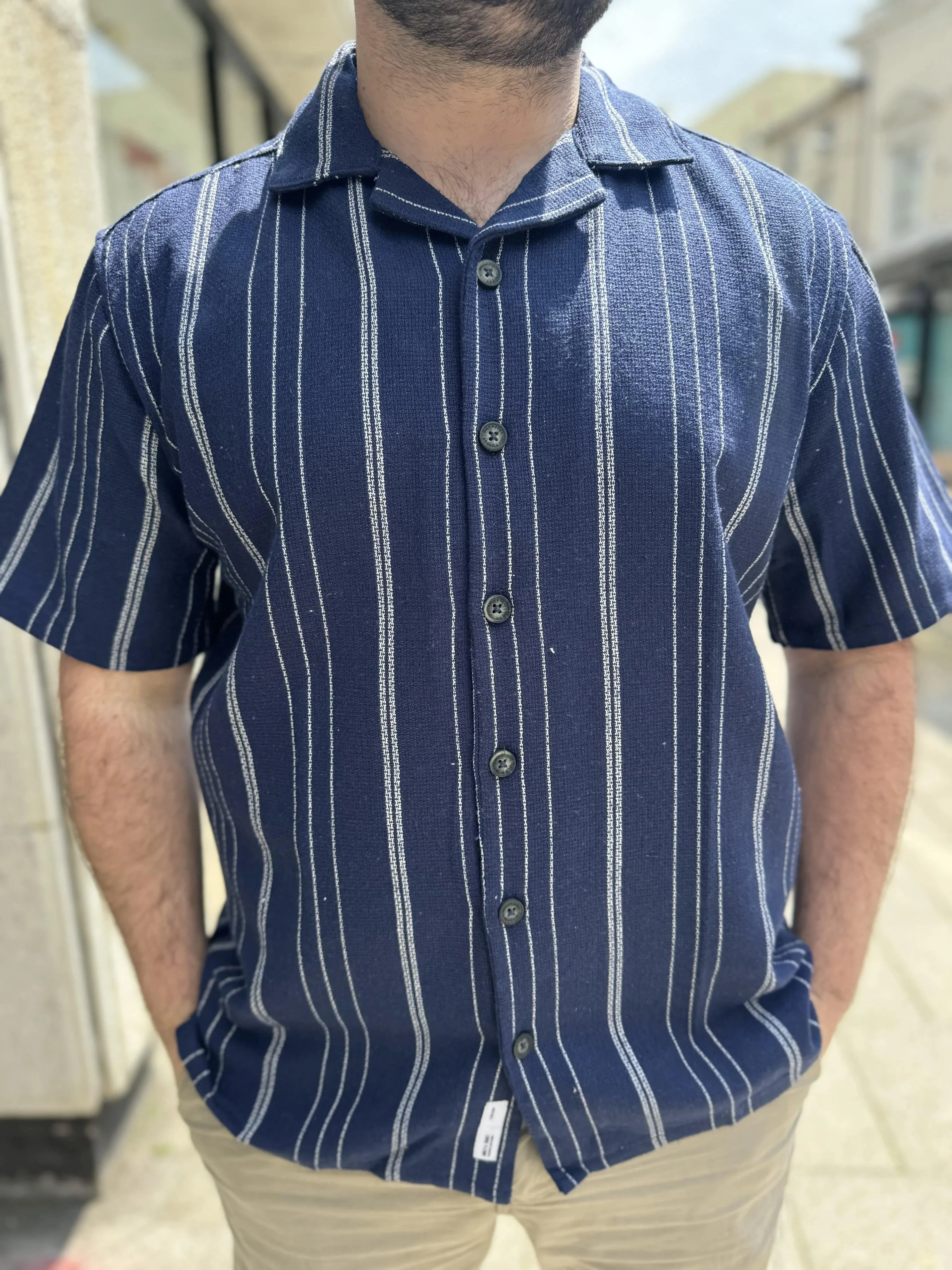 Only & Sons Struc Stripe Shirt Dark Navy - Image 2