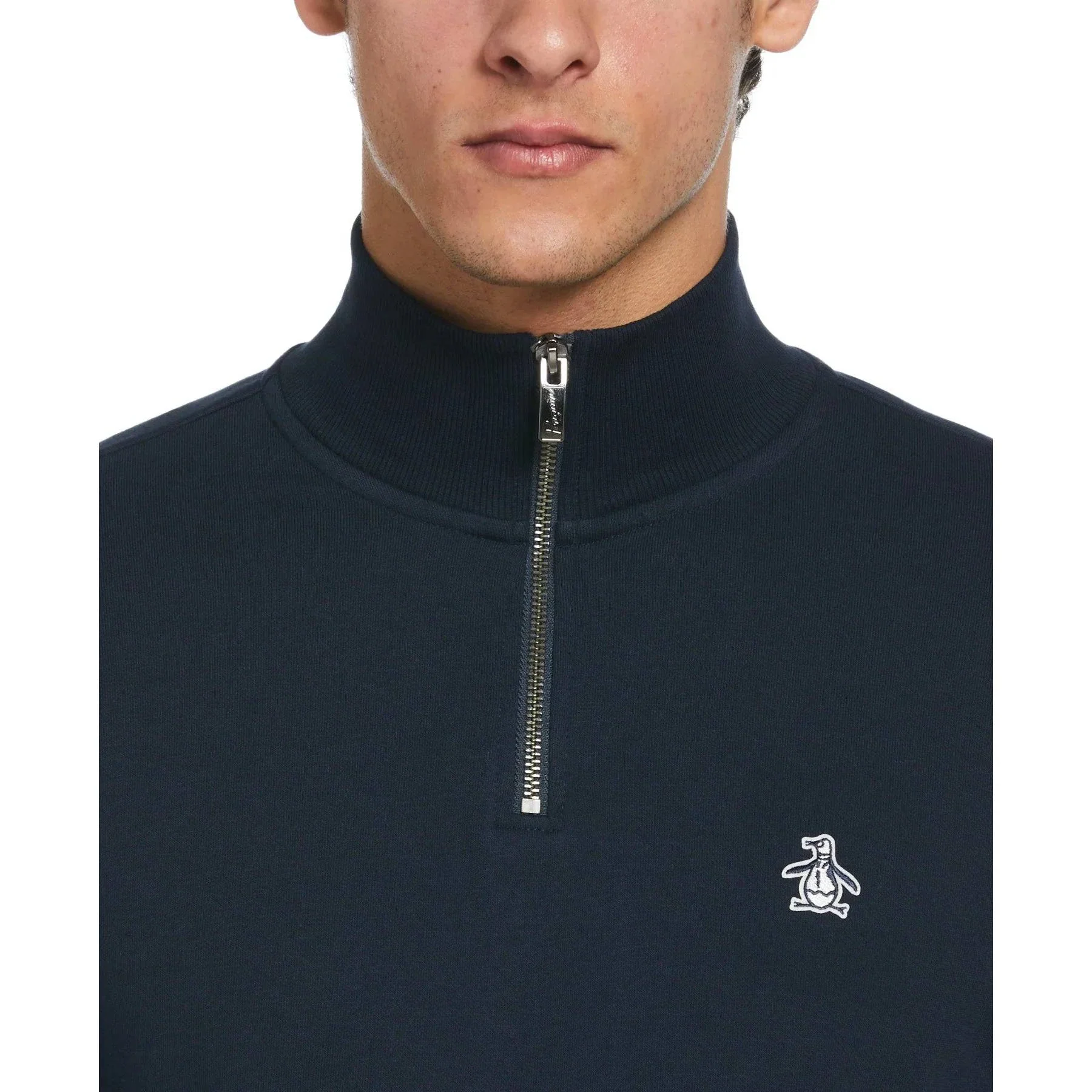 Original Penguin Cotton Quarter Zip Sweatshirt in Dark Sapphire - Image 2