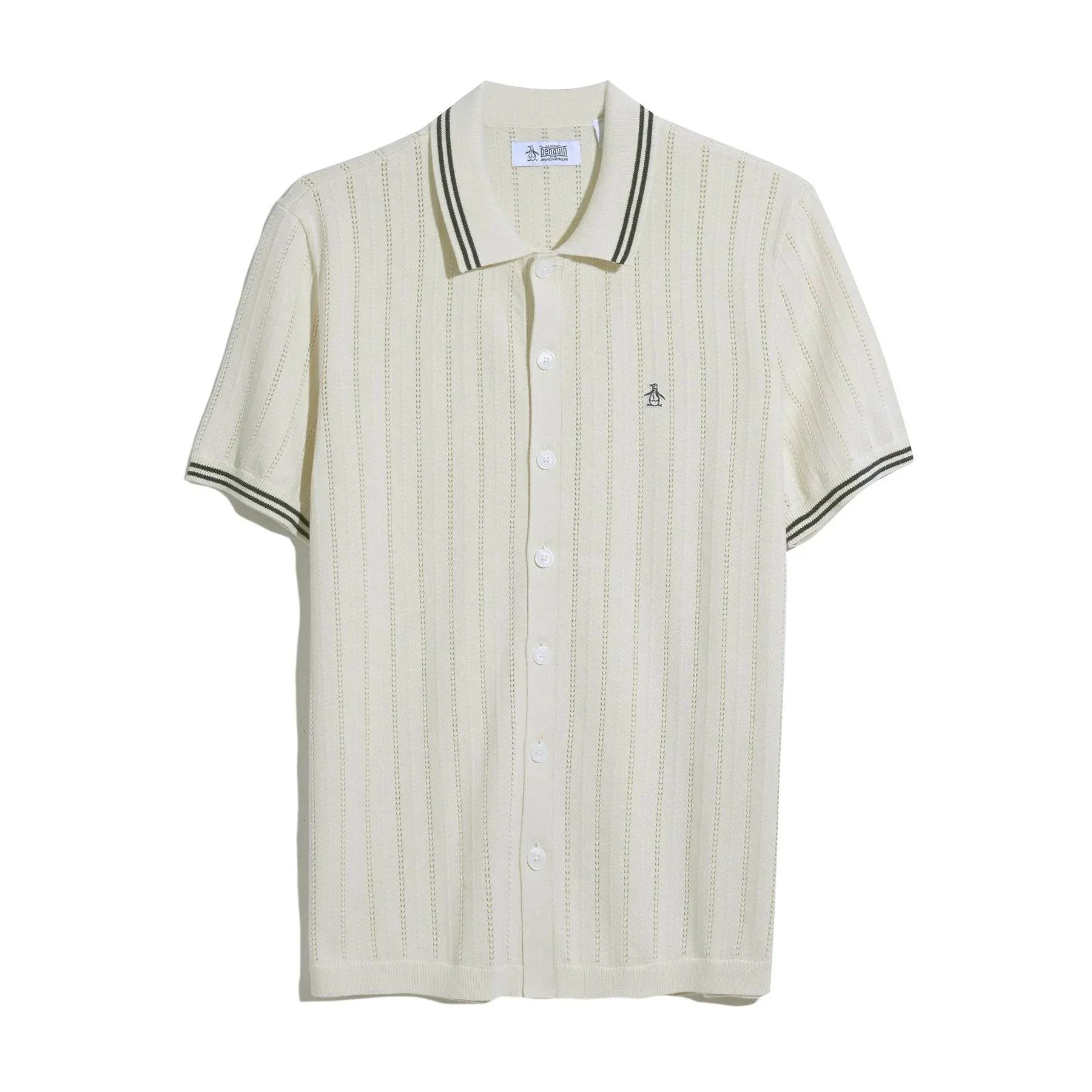 Original Penguin Drop Needle Button Front Sweater Polo Shirt In Birch - Image 4
