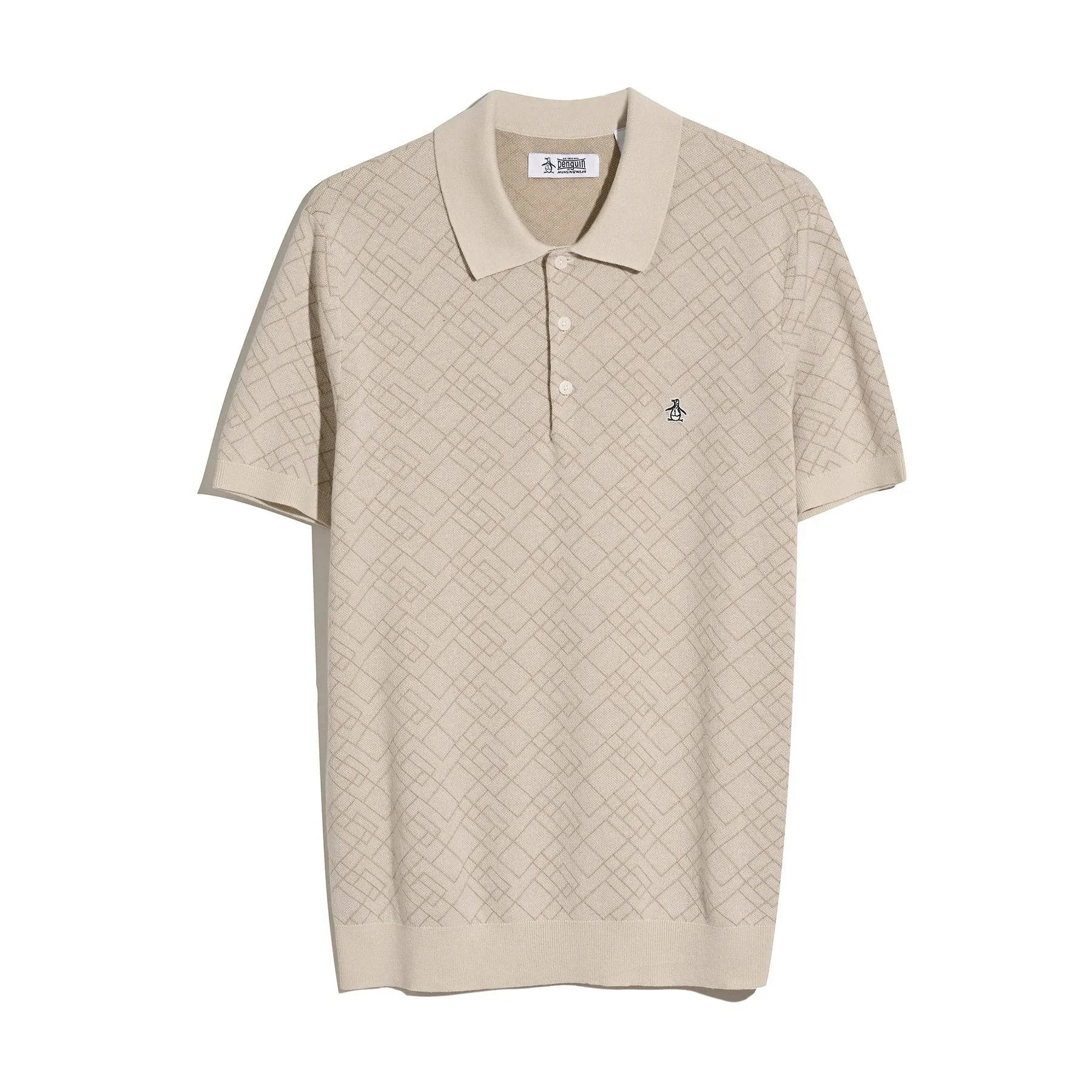 Original Penguin Jaquard Sweater Polo Shirt in Birch - Image 4