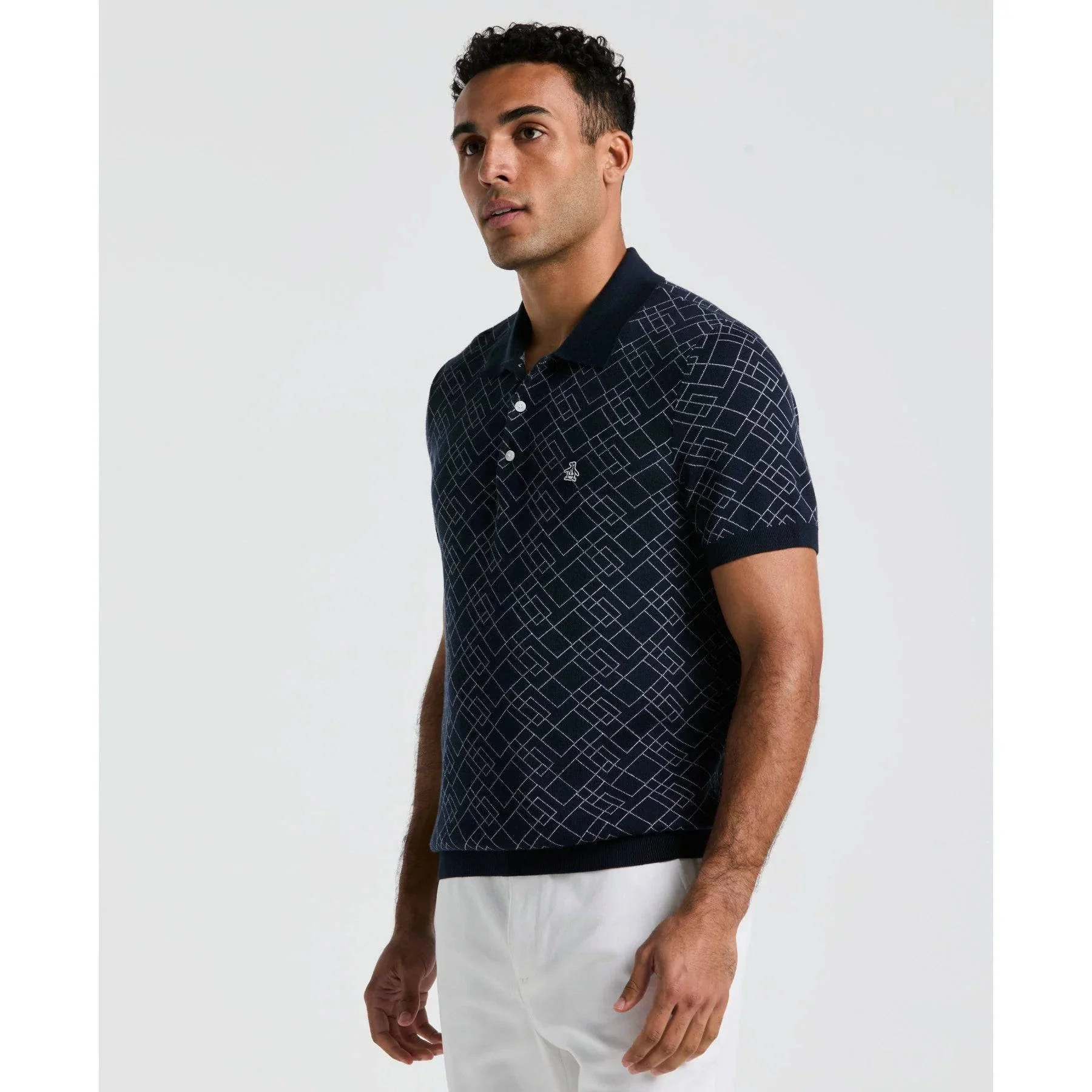 Original Penguin Jaquard Sweater Polo Shirt In Dark Sapphire