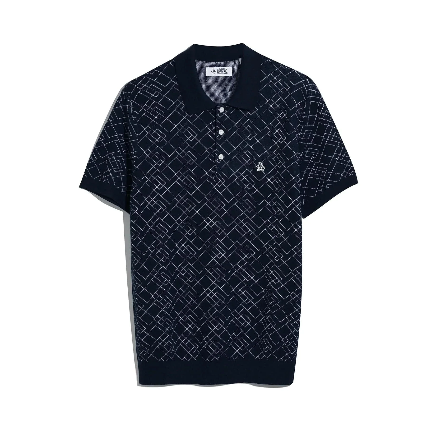 Original Penguin Jaquard Sweater Polo Shirt In Dark Sapphire - Image 2