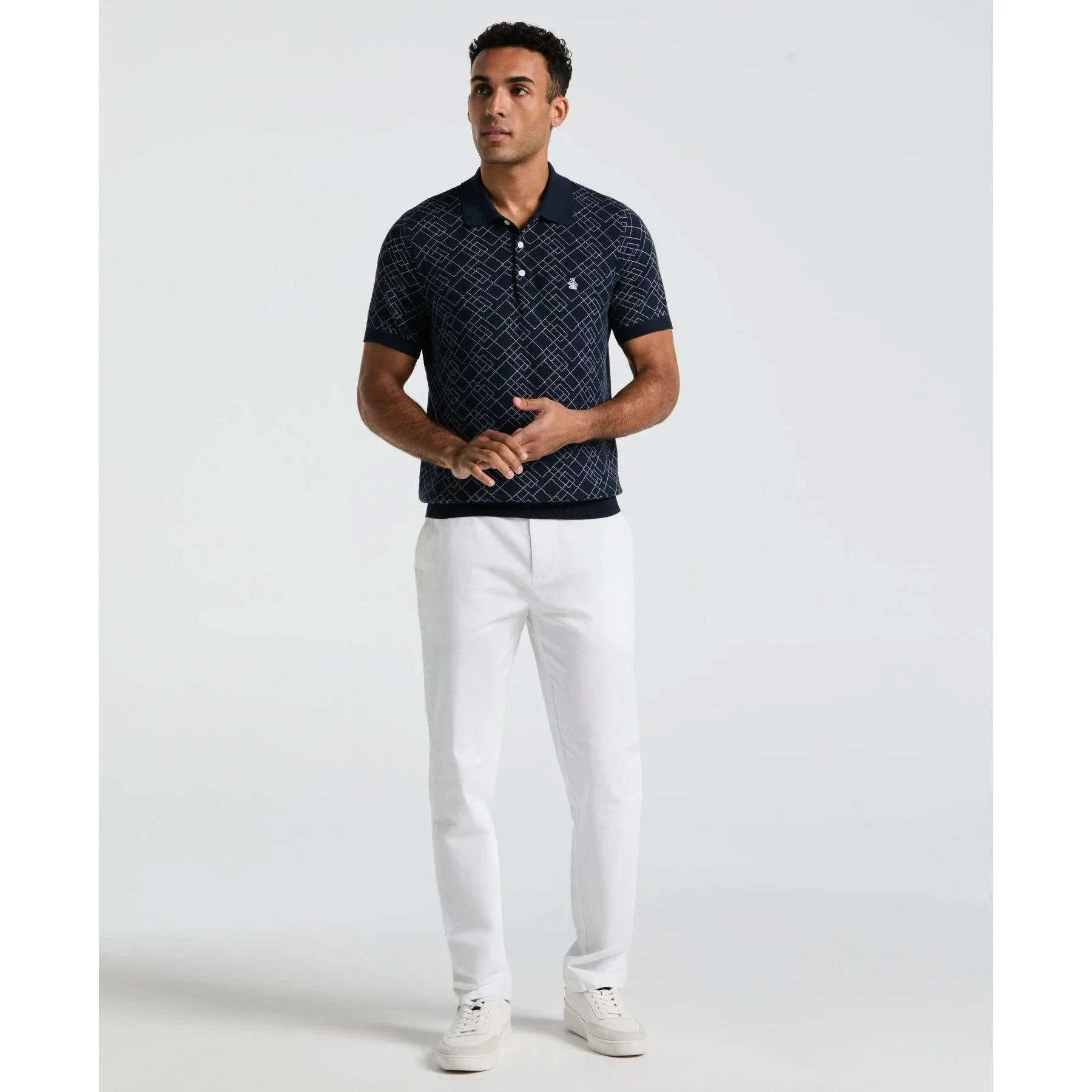 Original Penguin Jaquard Sweater Polo Shirt In Dark Sapphire - Image 4