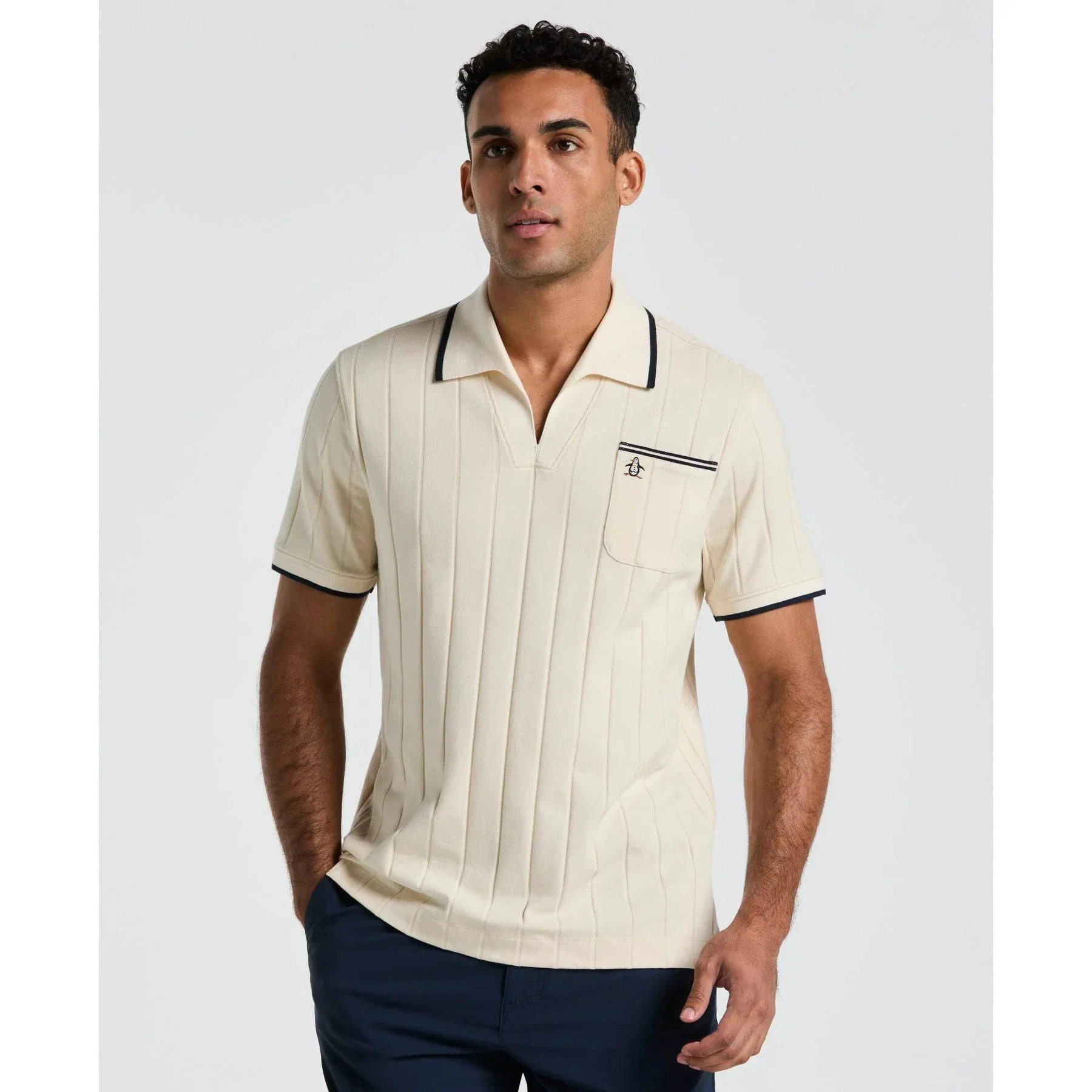 Original Penguin Open Collar Polo Shirt in Birch - Image 2