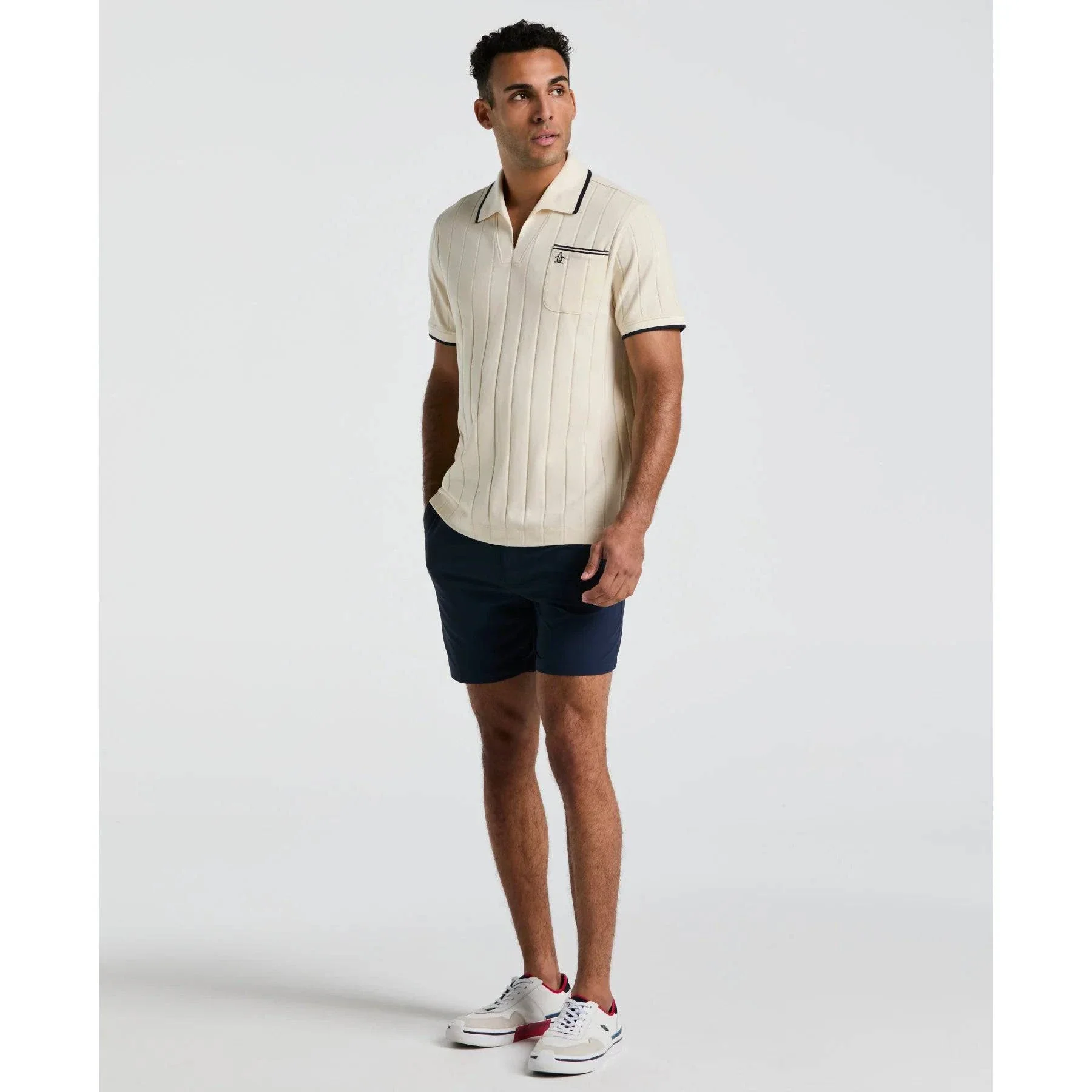 Original Penguin Open Collar Polo Shirt in Birch - Image 3