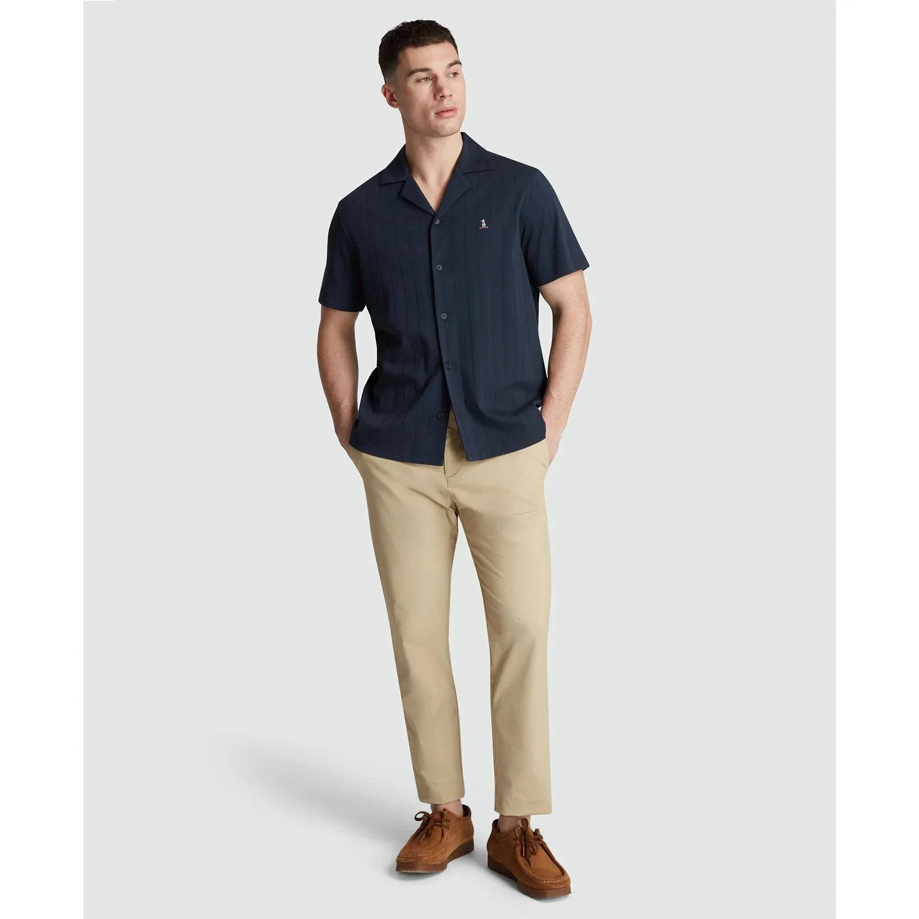 Original Penguin Short Sleeve Shirt With Camp Collar in Dark Sapphire - Image 3