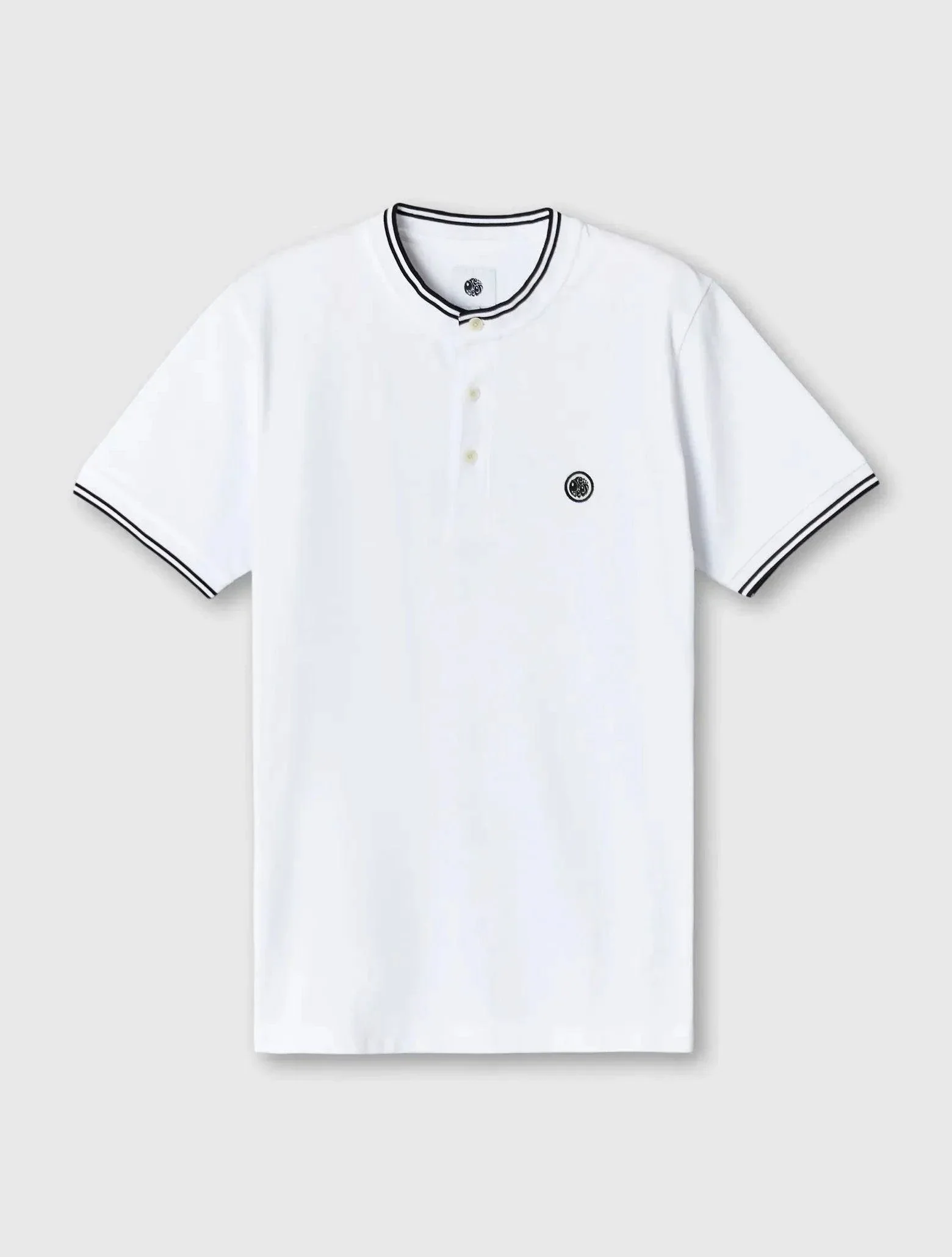 Pretty Green Allesley Tipped Grandad Polo In White