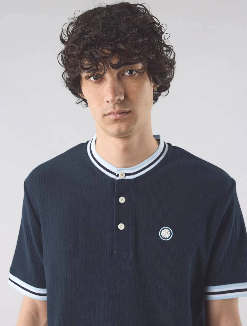 Pretty Green Cressa Tipped Grandad Polo Navy - Image 2
