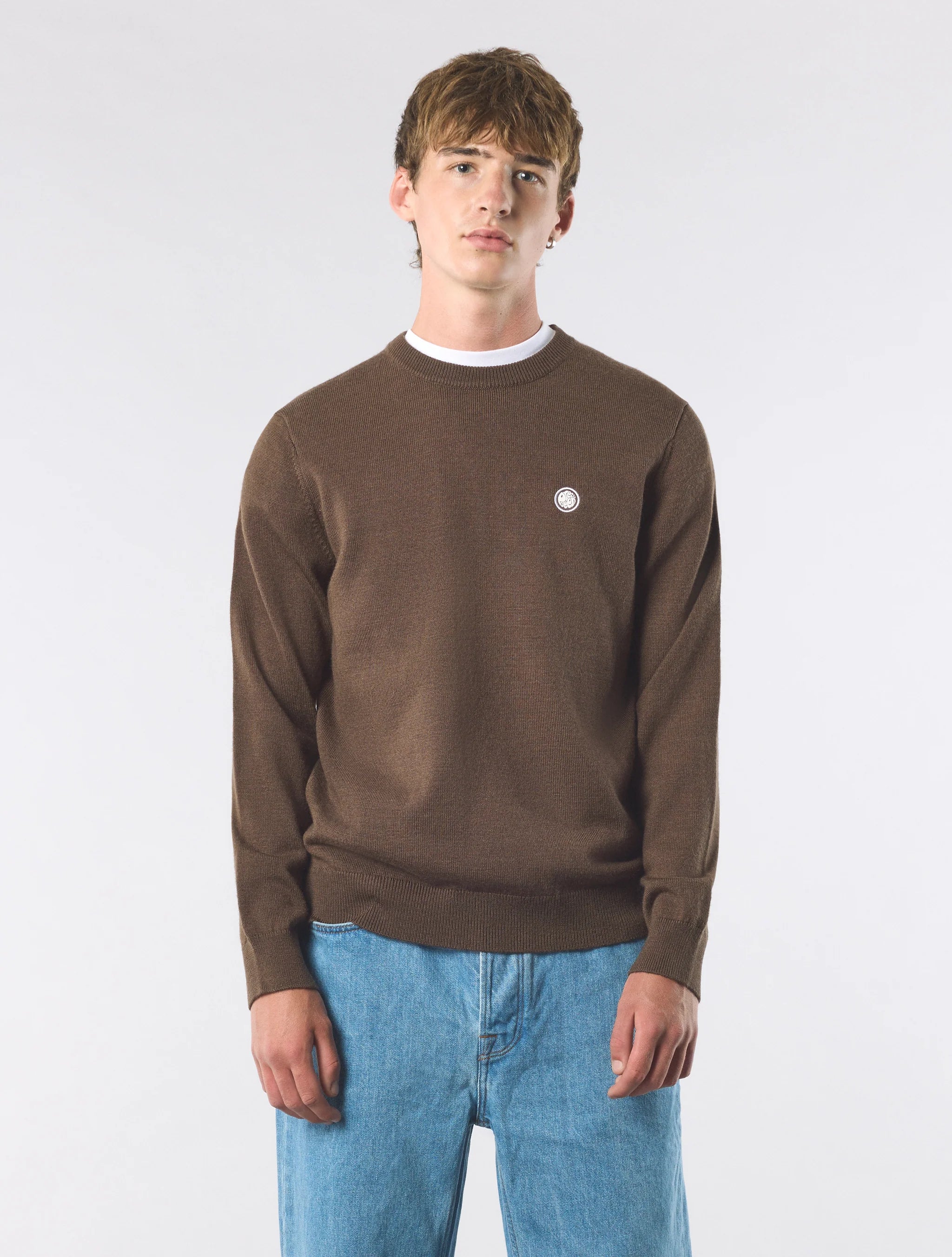 Pretty Green Crewneck Merino Knit Jumper Brown - Image 2