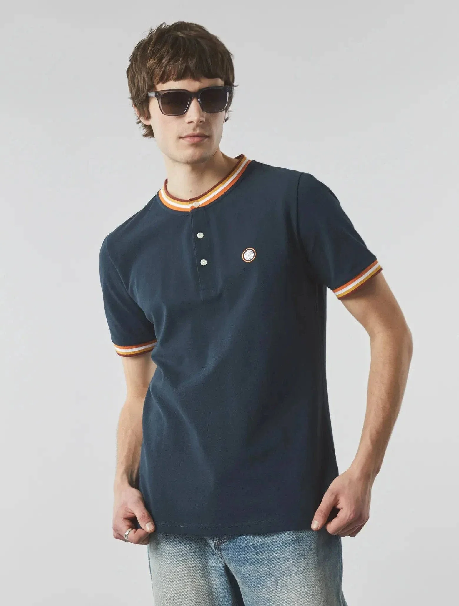 Pretty Green Hollen Grandad Tipped Polo In Navy - Image 2