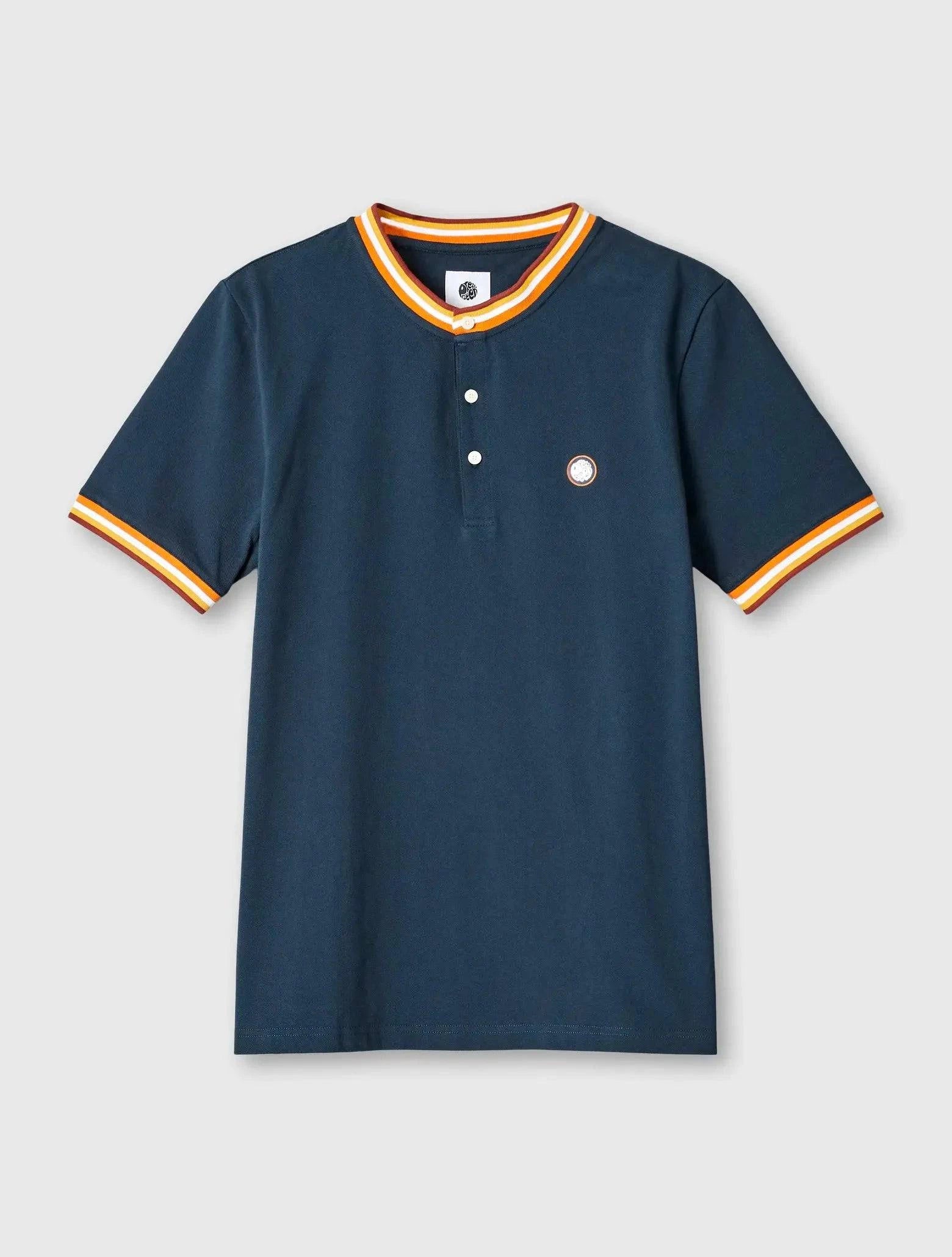 Pretty Green Hollen Grandad Tipped Polo In Navy - Image 3