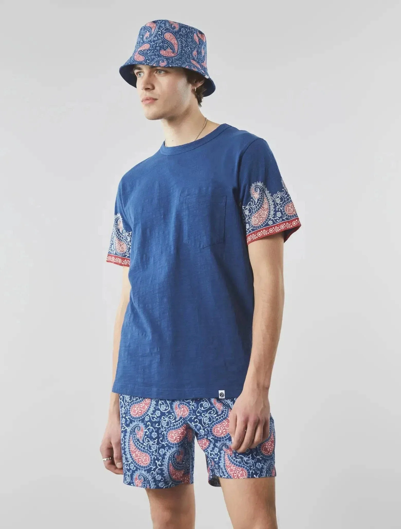 Pretty Green Laguna Paisley Sleeve T-Shirt In Navy - Image 3