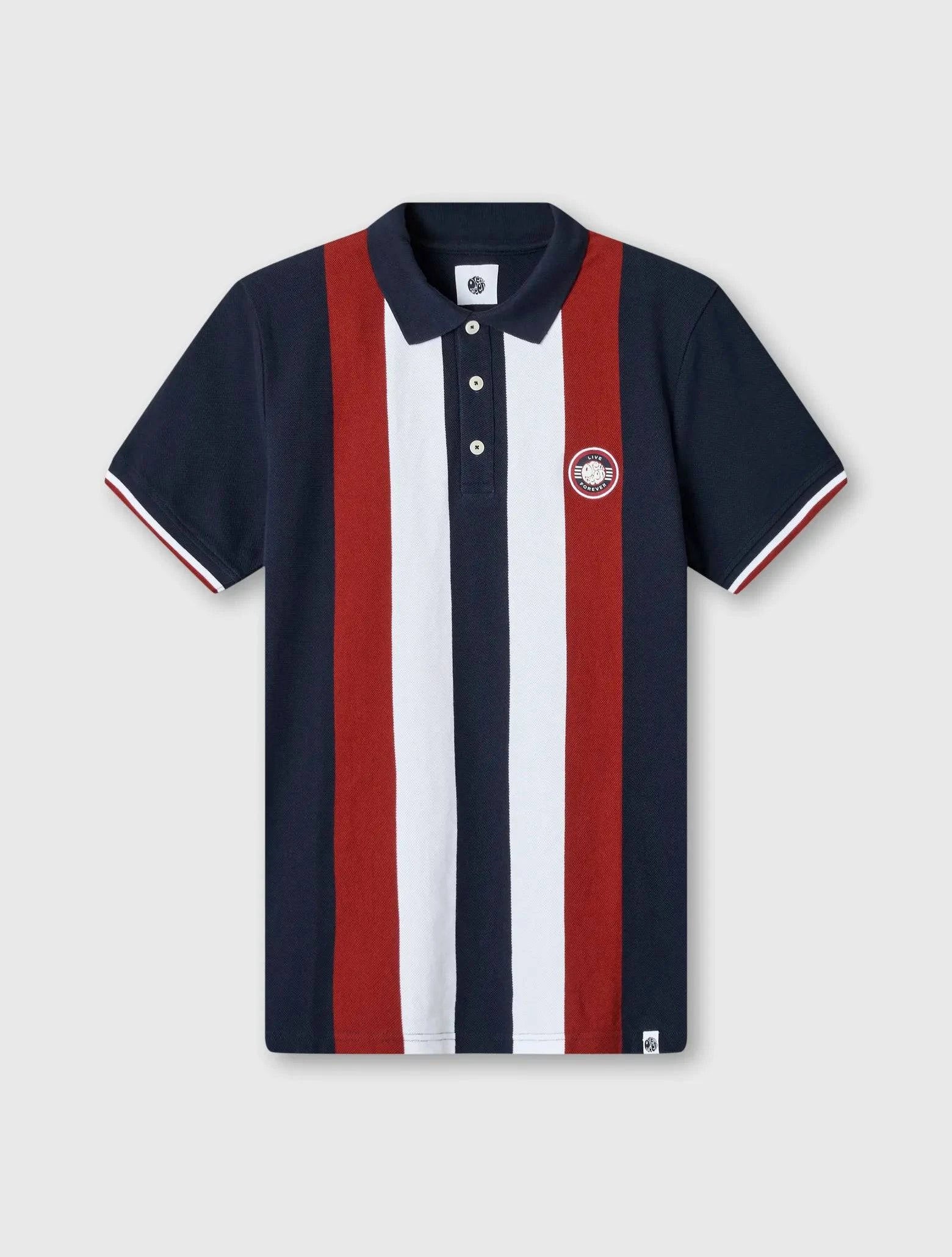 Pretty Green Live Forever Engineered Stripe Polo In Navy - Image 2